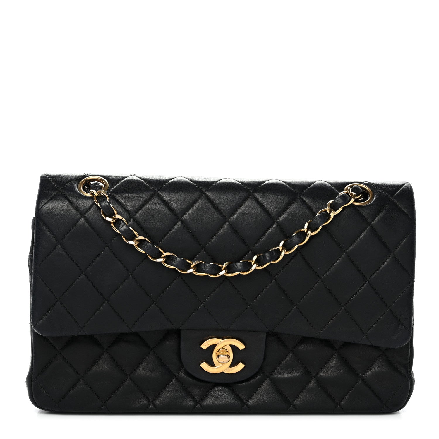 Lambskin Quilted Small Double Flap Black