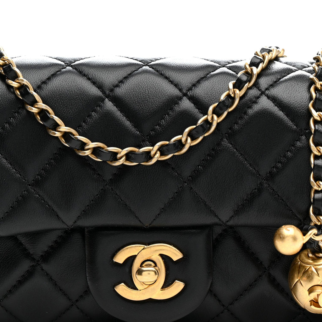 Lambskin Quilted Mini Rectangular Pearl Crush Flap Black