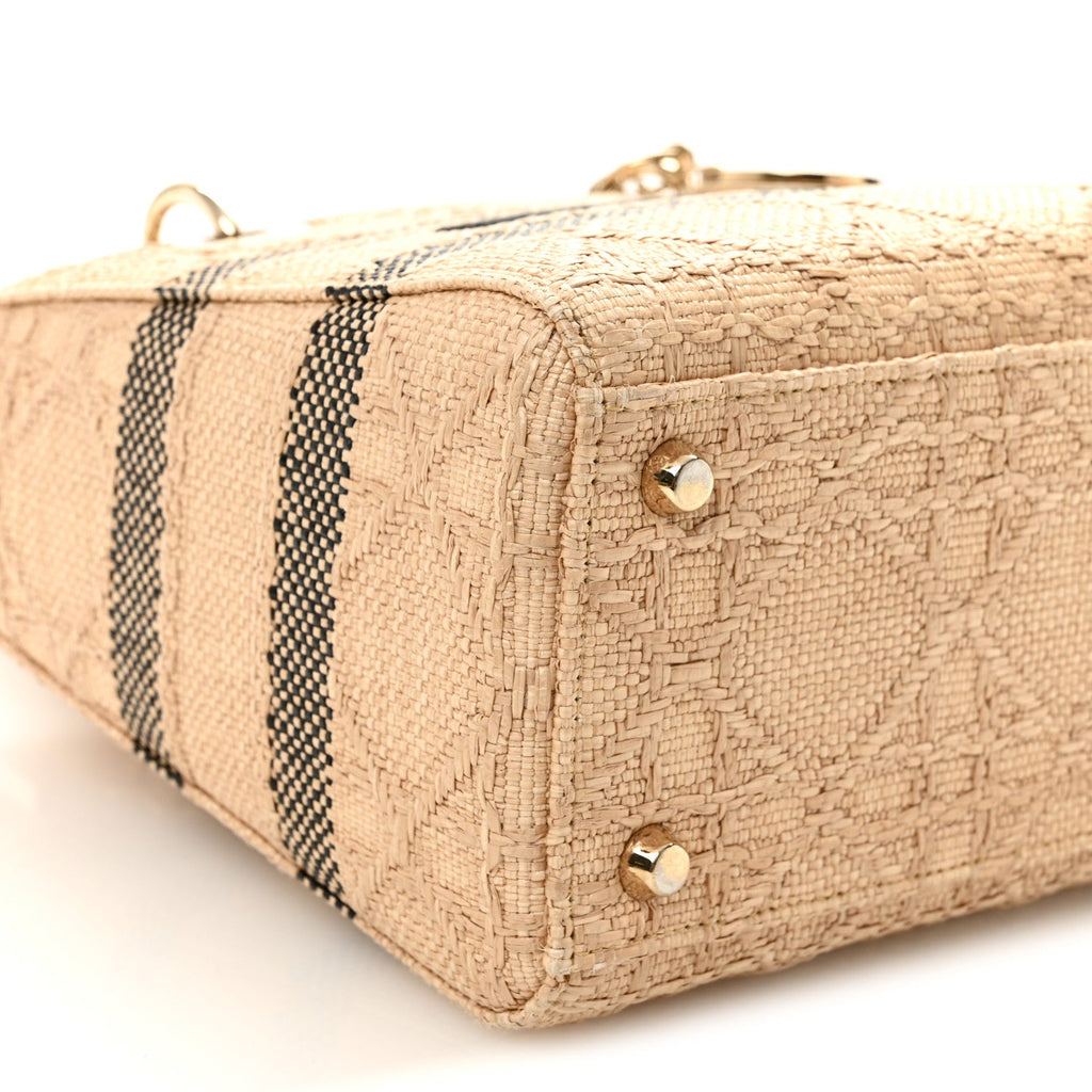 Raffia Woven Cannage Embroidered Medium Lady D-Lite Natural Black