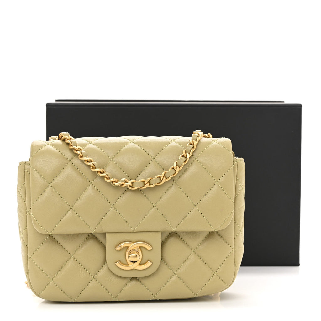 Lambskin Enamel Quilted Mini Coco Hearts Square Flap Light Green