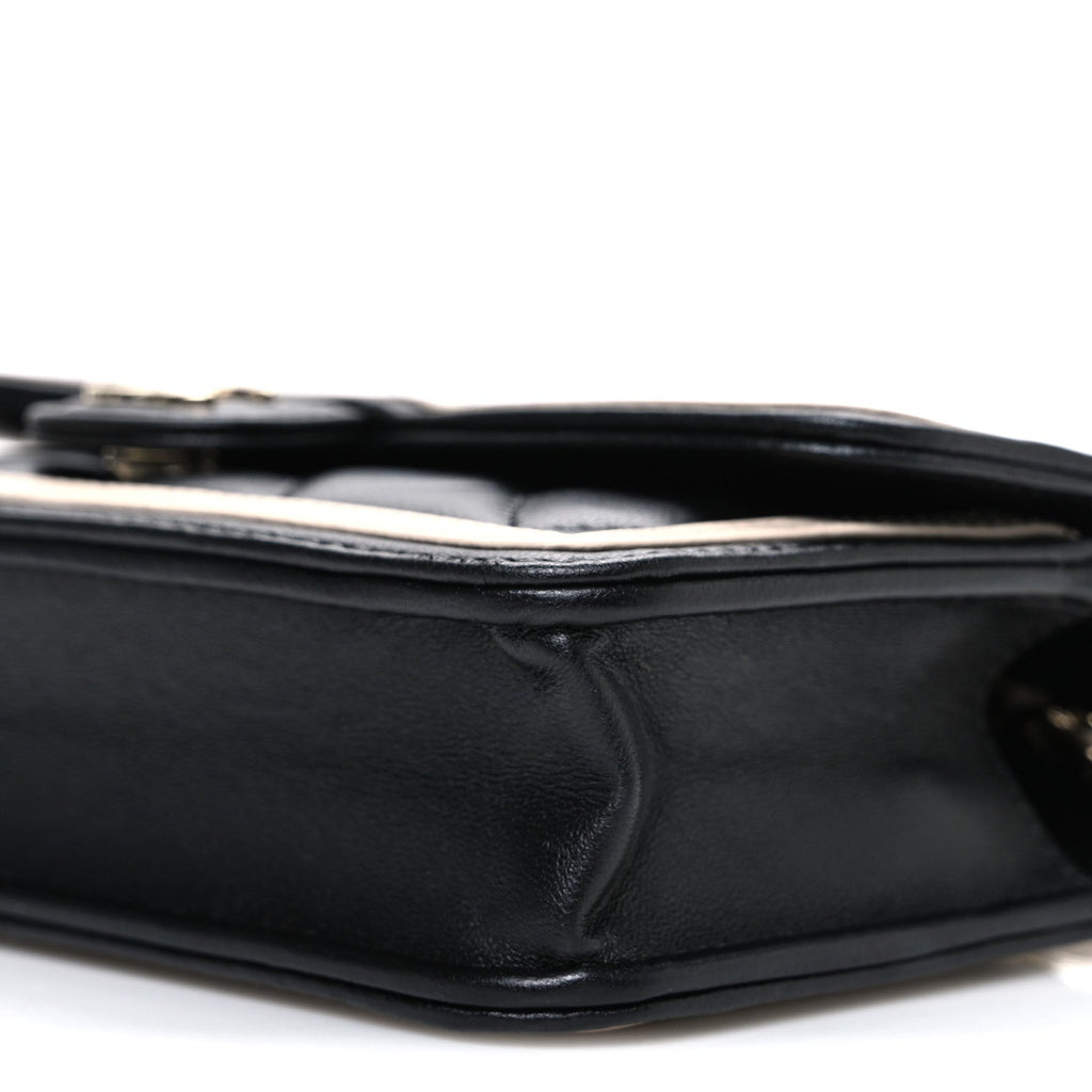 Lambskin Quilted Phone Holder Wallet With Chain Black Beige