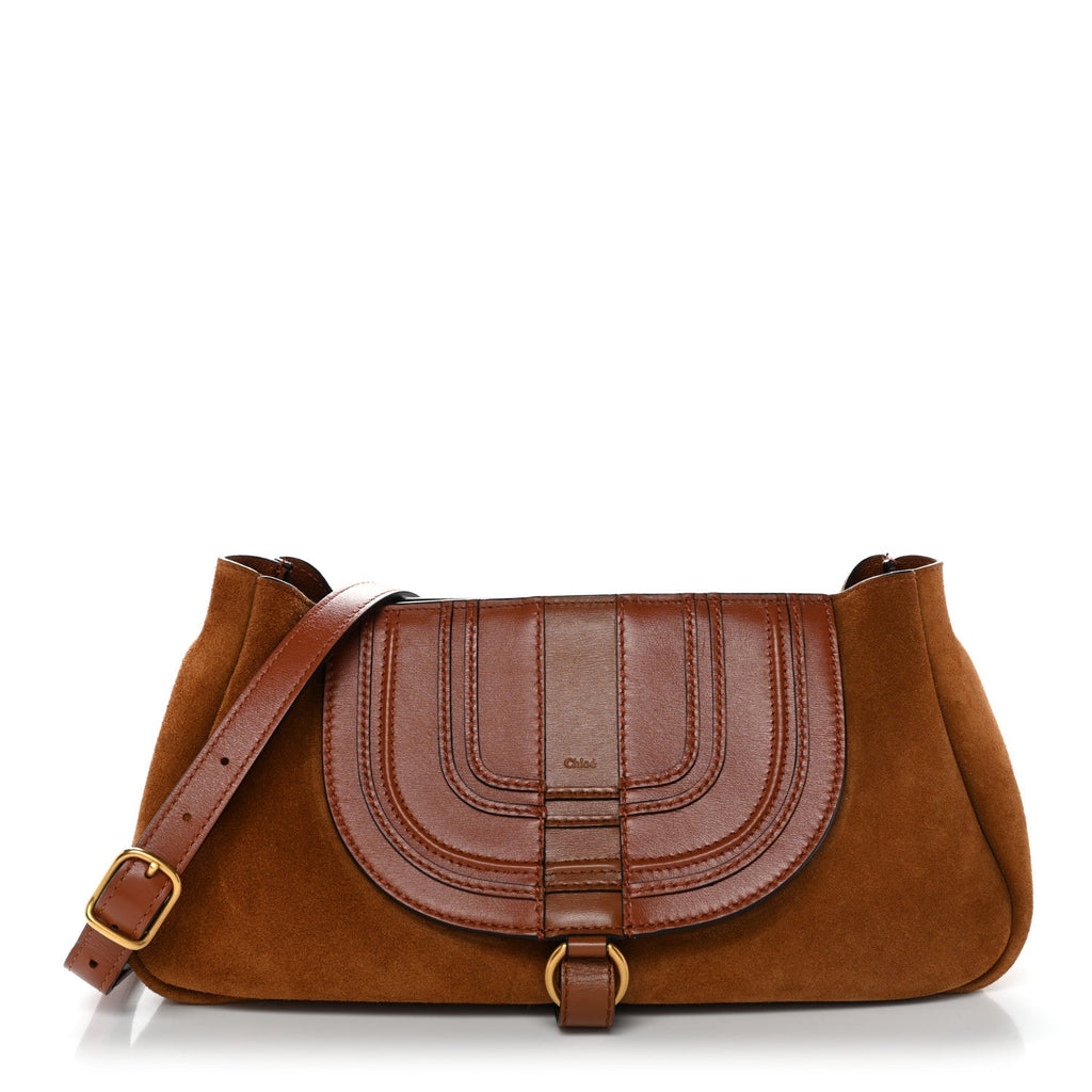 Shiny Grained Calfskin Small Marcie Clutch Tan