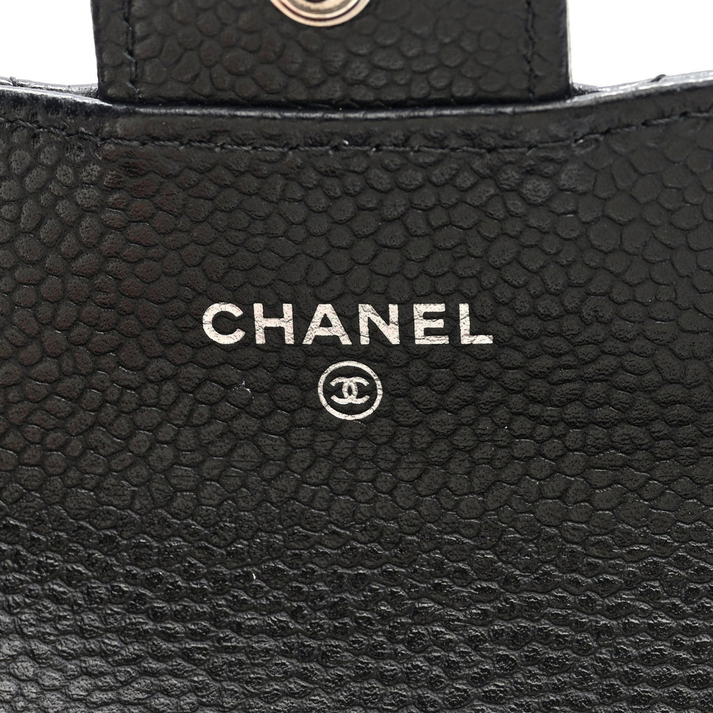 Caviar Quilted Flap  Holder Wallet Black