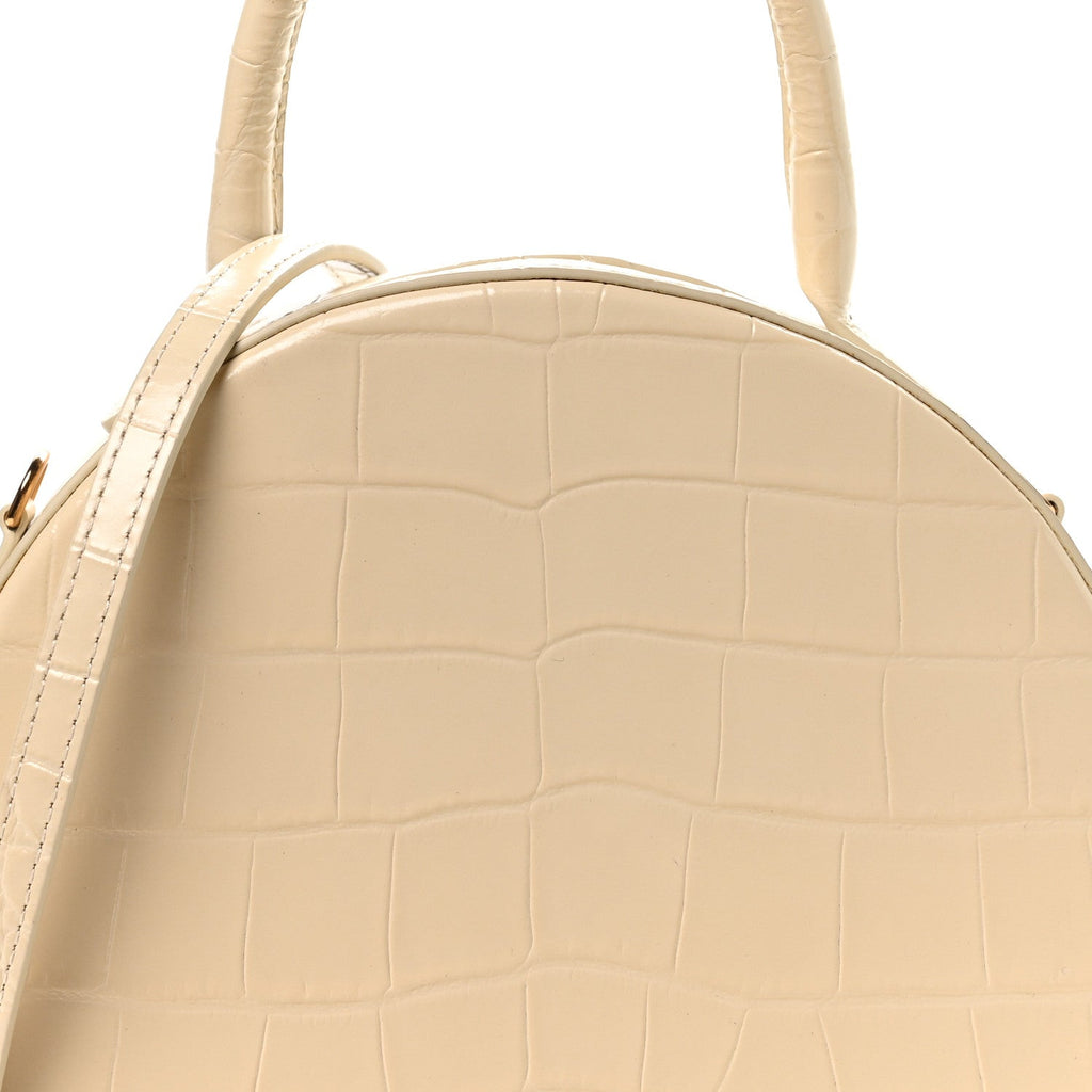 Calfskin Crocodile Embossed Circle Crossbody Bag Dune