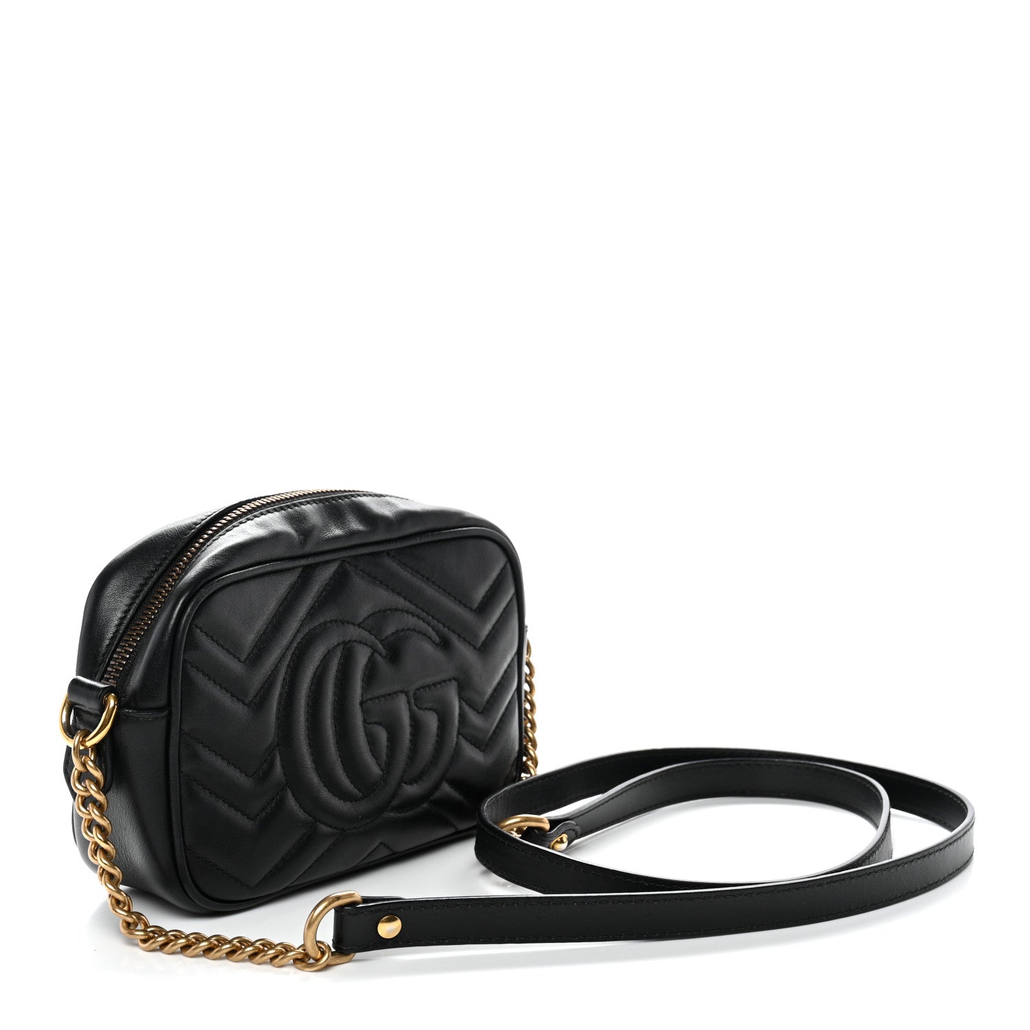Calfskin Matelasse Mini GG Marmont Chain Shoulder Bag Black