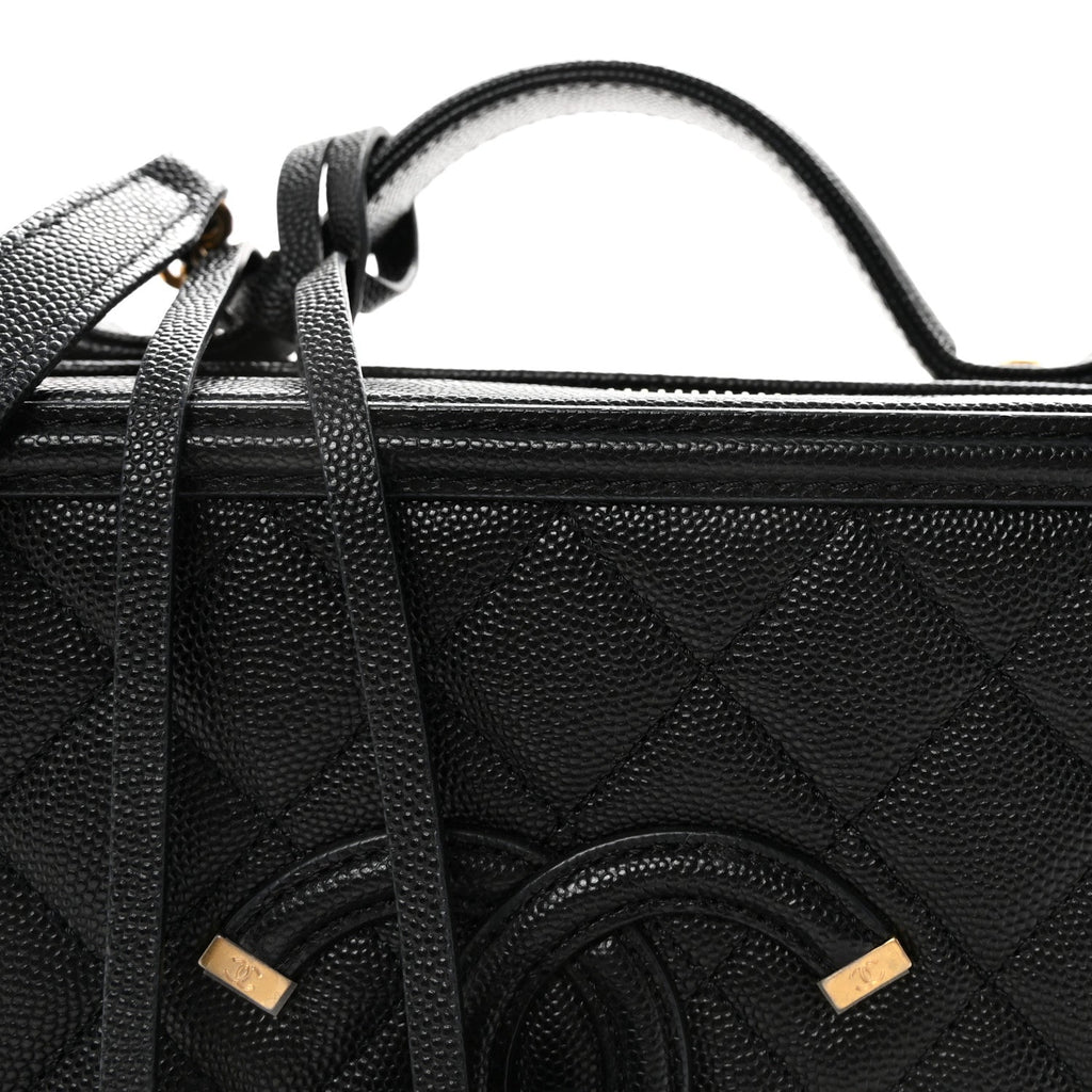 Caviar Quilted Medium CC Filigree Vanity Case Black