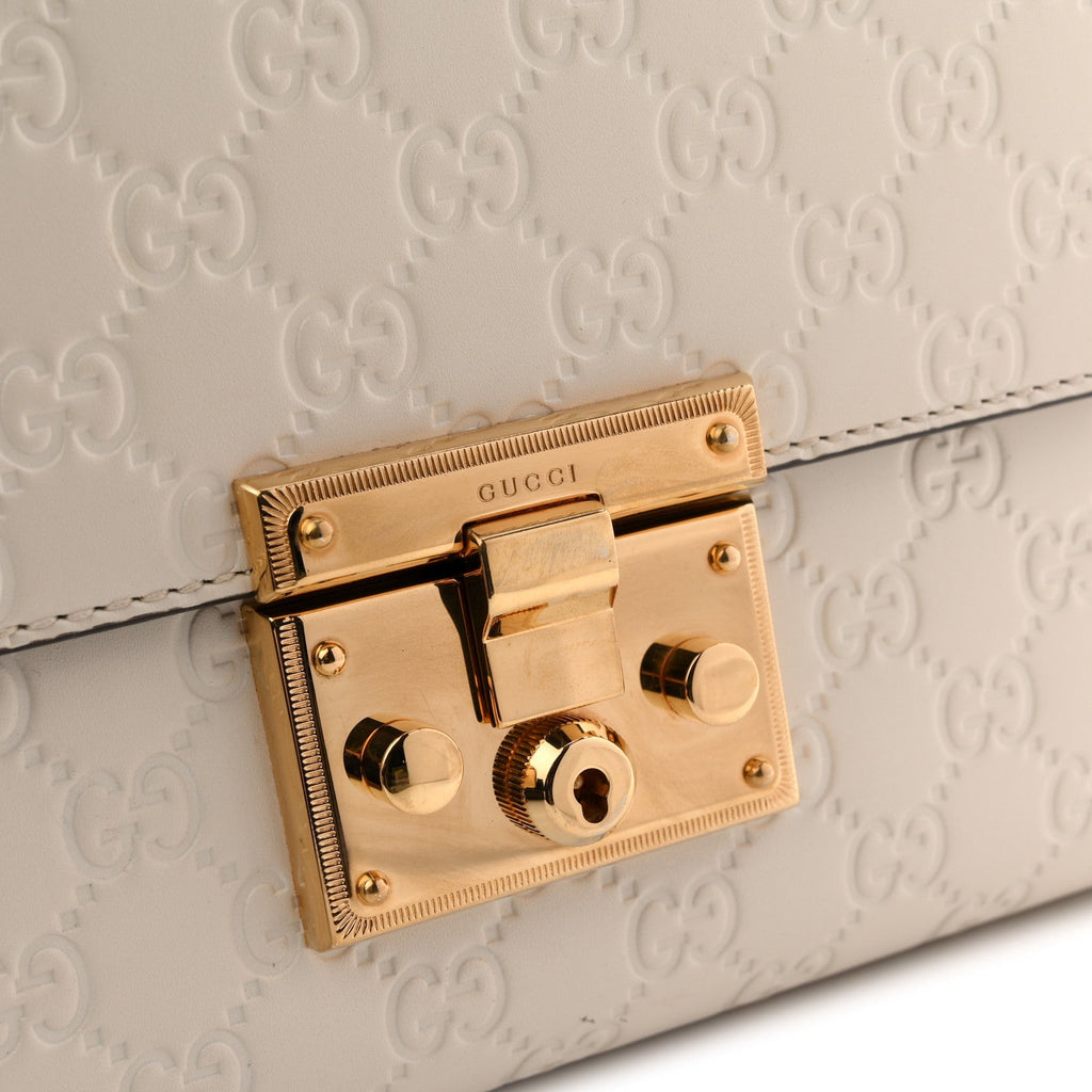 Guccissima Medium Padlock Shoulder Bag Mystic White
