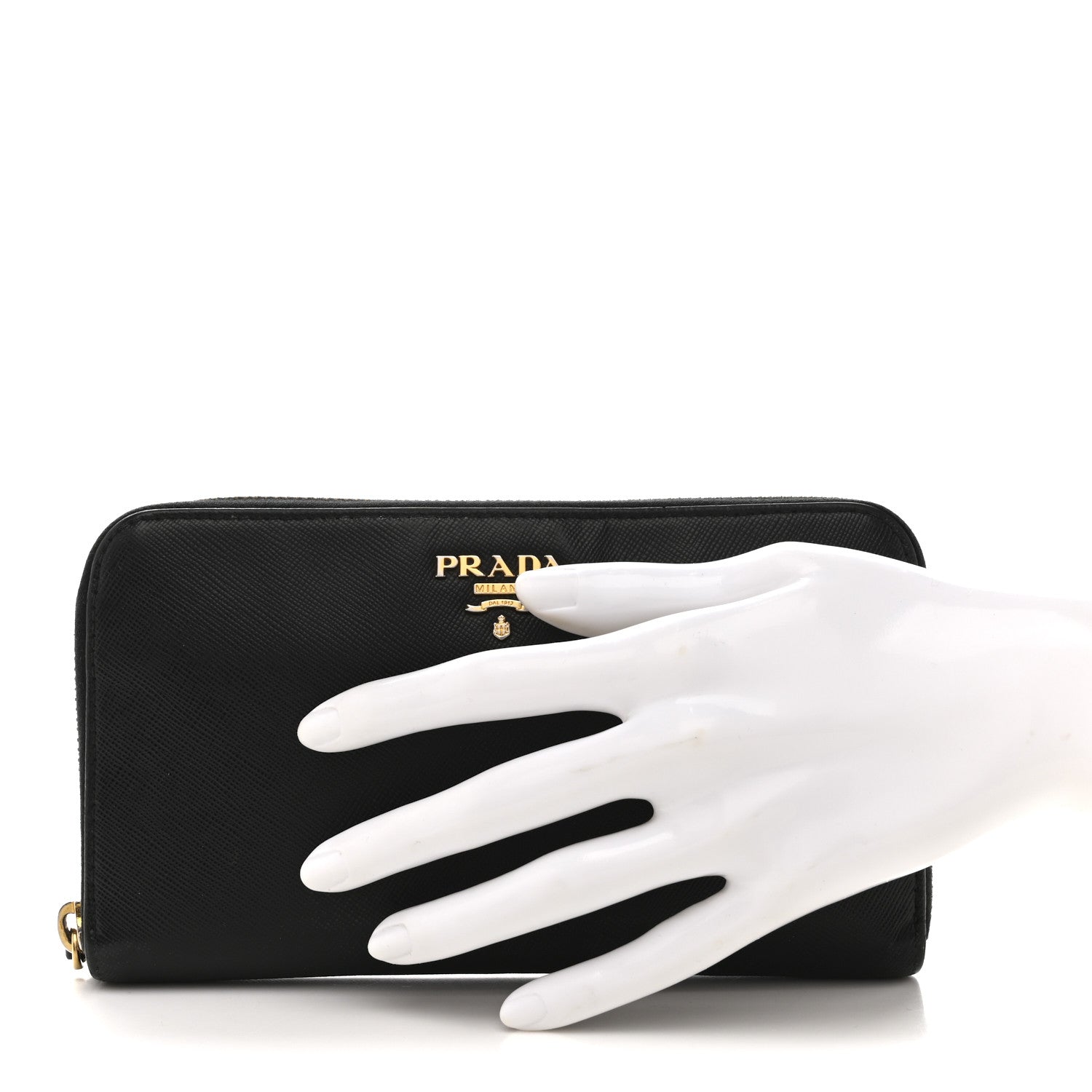 Saffiano Metal Zip Around Wallet Black