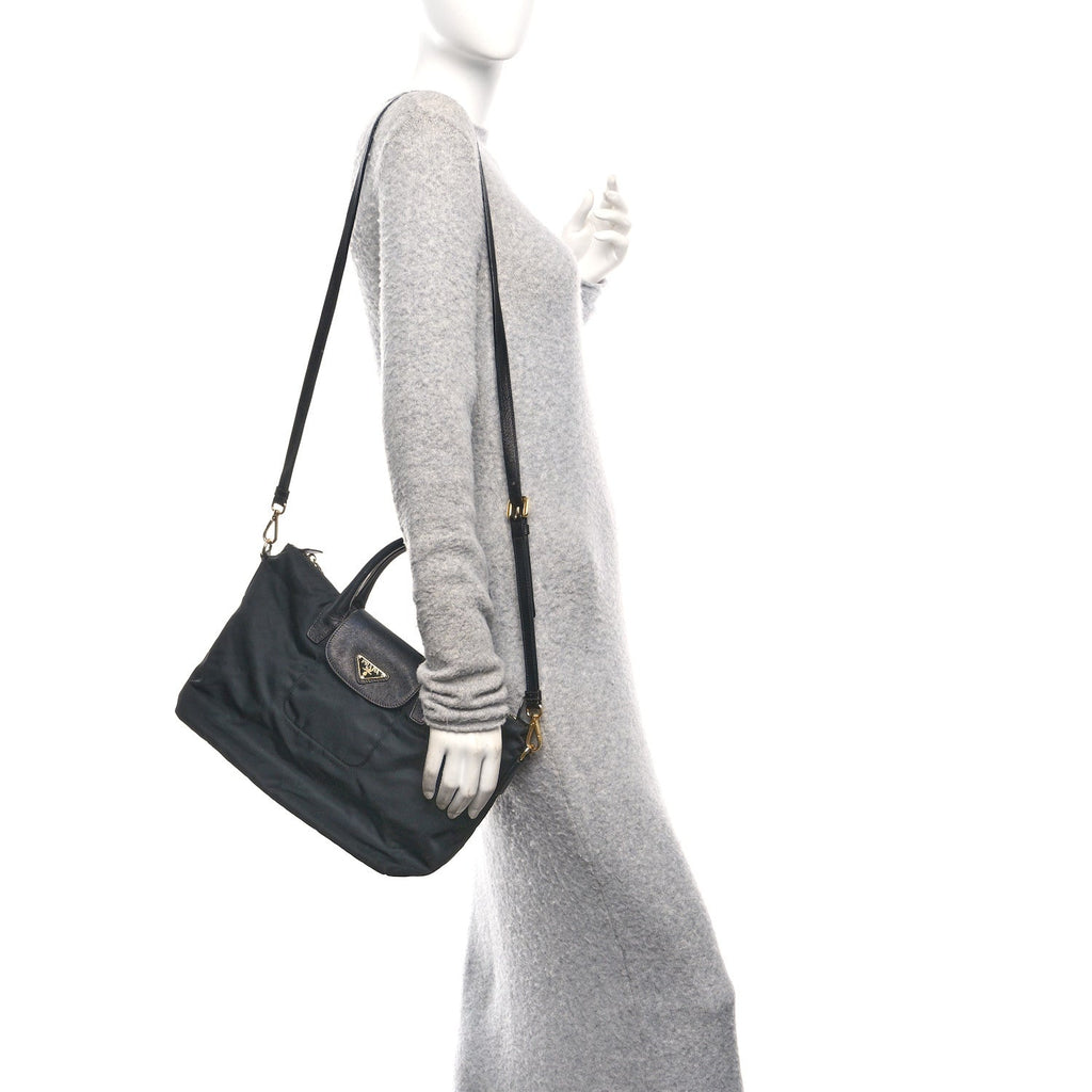 Tessuto Nylon Saffiano Shopping Tote Black