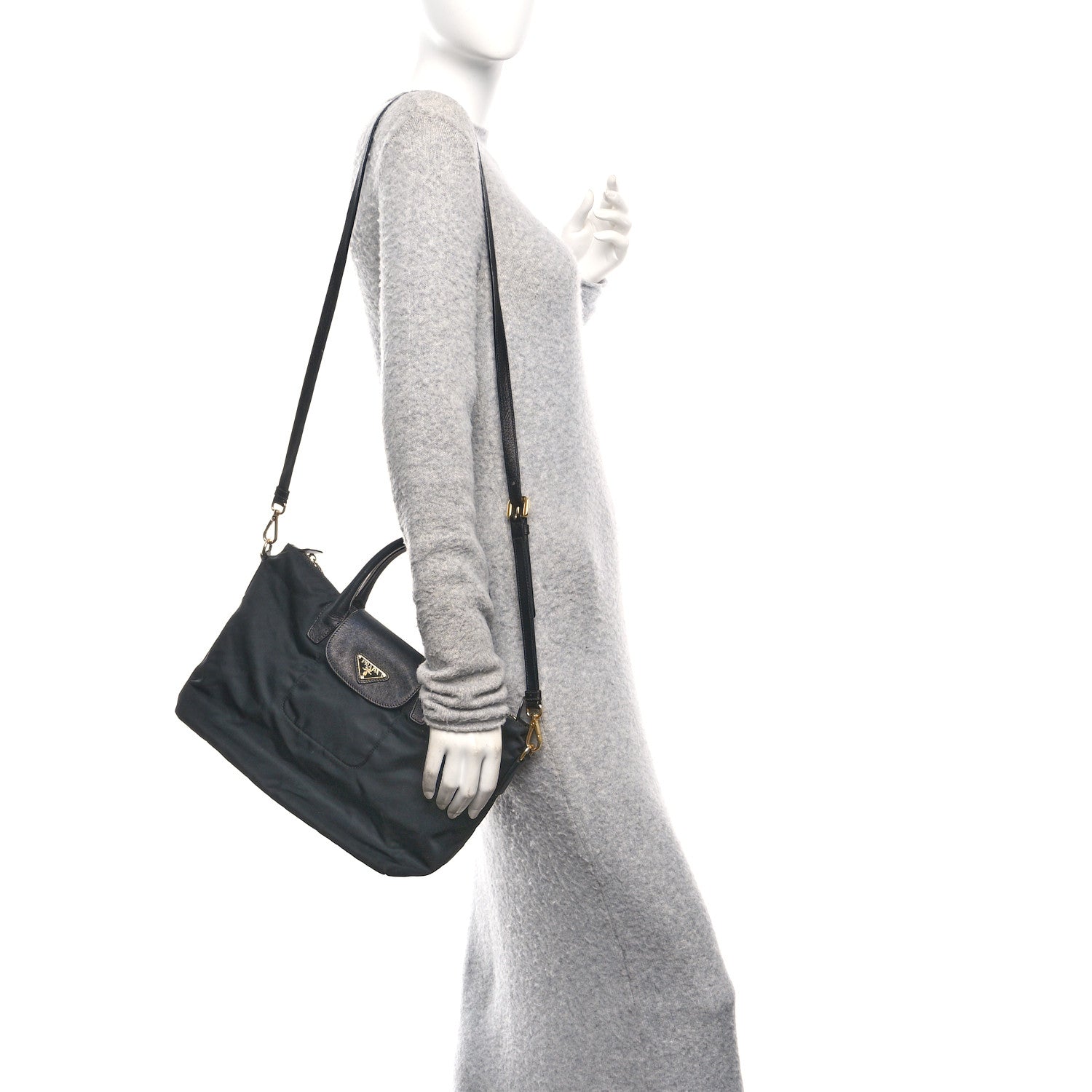 Tessuto Nylon Saffiano Shopping Tote Black
