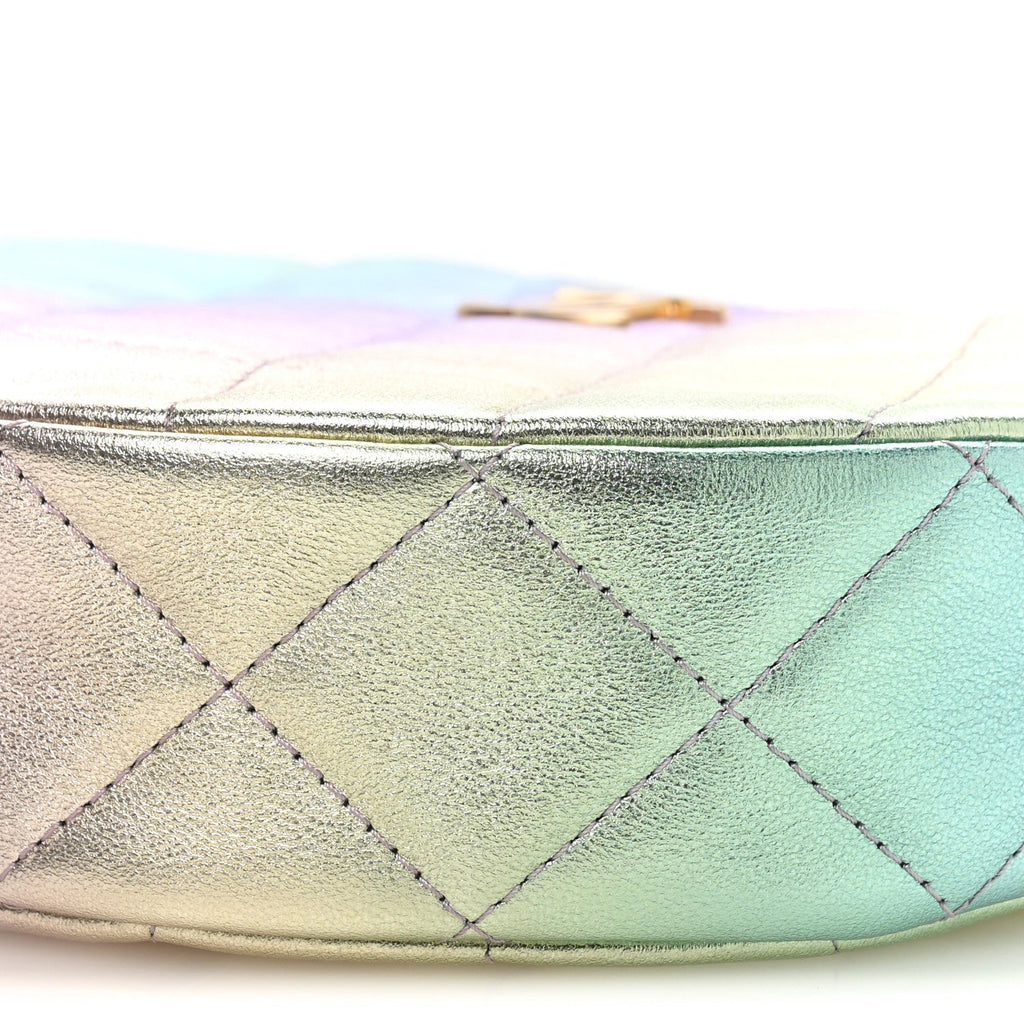 Gradient Metallic Lambskin Quilted Hobo Bag Pink Purple Green