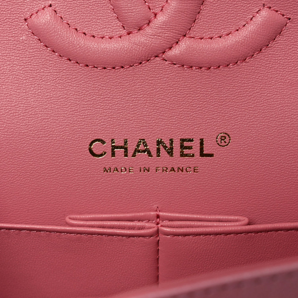 Cloudy Pearly Goatskin Quilted Medium Double Flap Pink