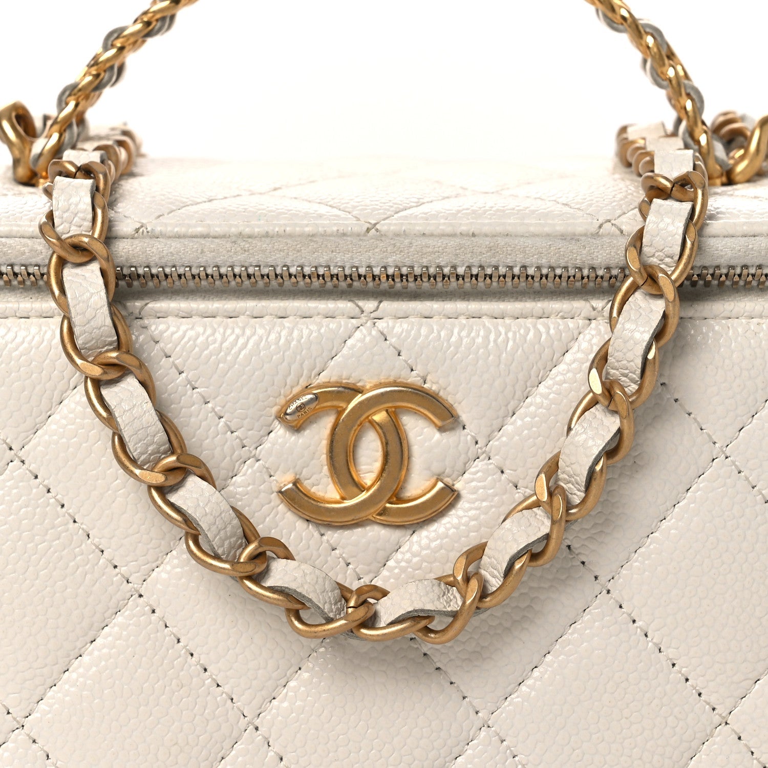 Shiny Caviar Quilted Pick Me Up Vanity Case White