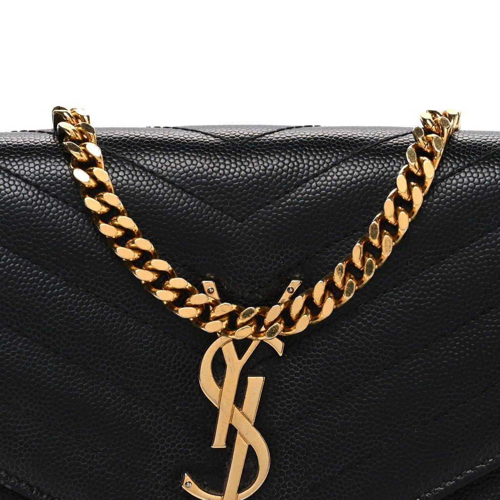 Grain De Poudre Matelasse Chevron Monogram Chain Wallet Black