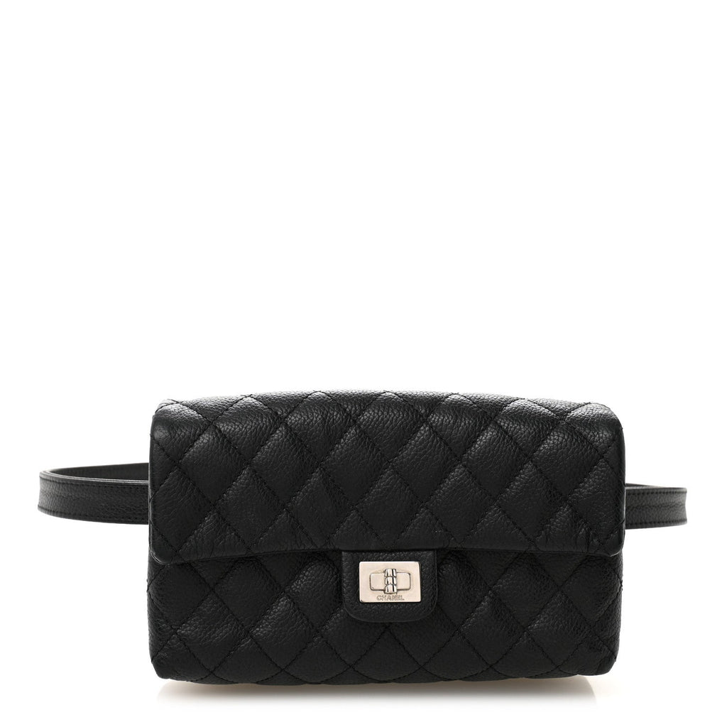 Grained Calfskin Quilted 2.55 Reissue Flap Belt Bag Clutch Black