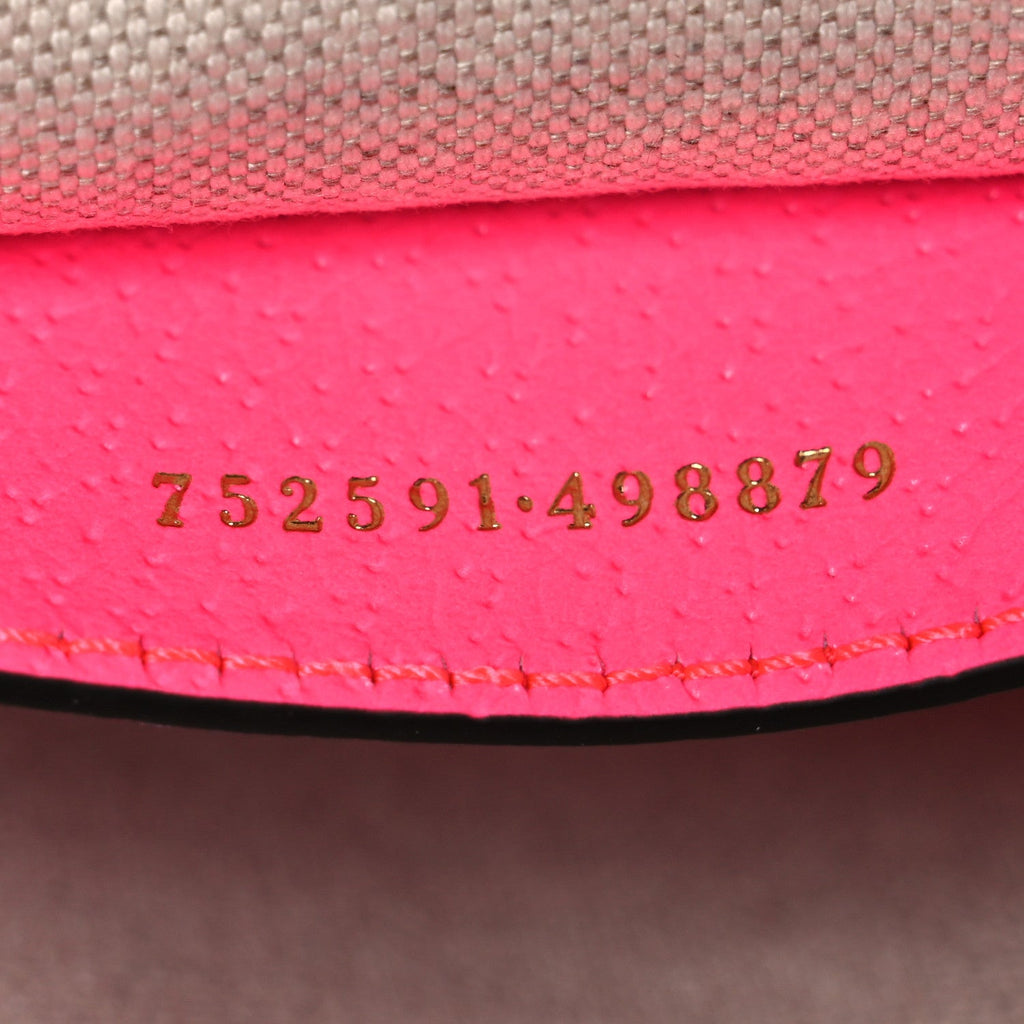GG Supreme Monogram Textured Dollar Calfskin Web Ophidia Small Crossbody Bag Beige Ebony Fuchsia