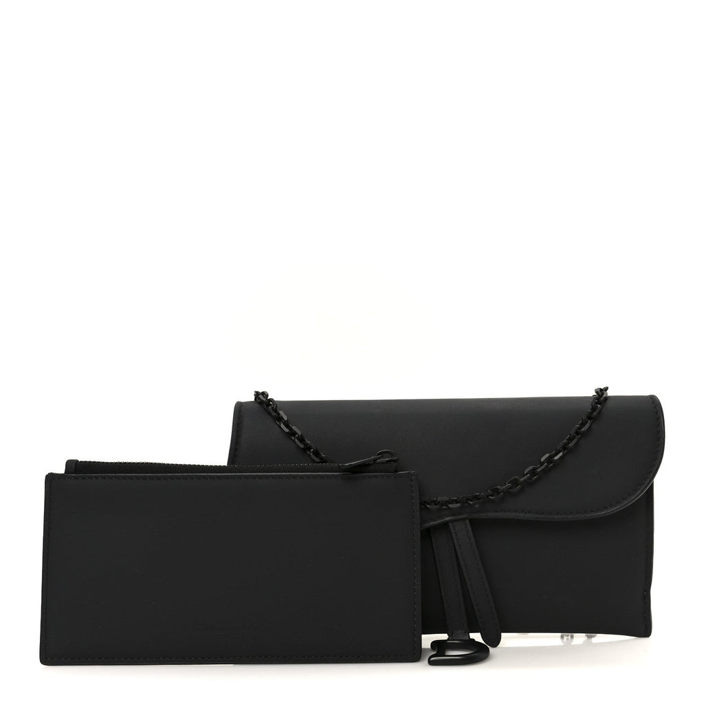 Ultra Matte Calfskin Saddle Chain Wallet Pouch Black
