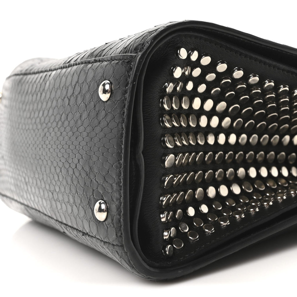 Snakeskin Studded Thalia Top Handle Black