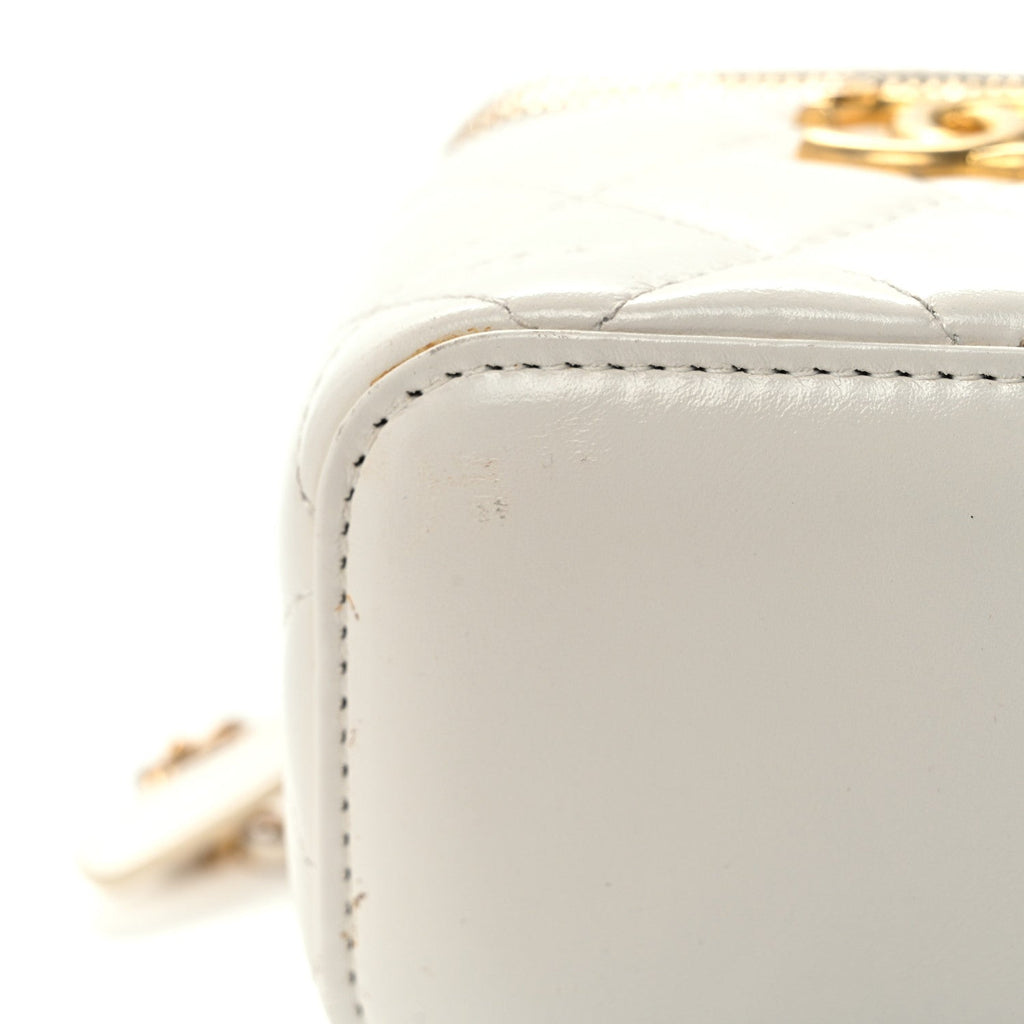 Calfskin Quilted Mini Perfect Fit Vanity Case With Chain White