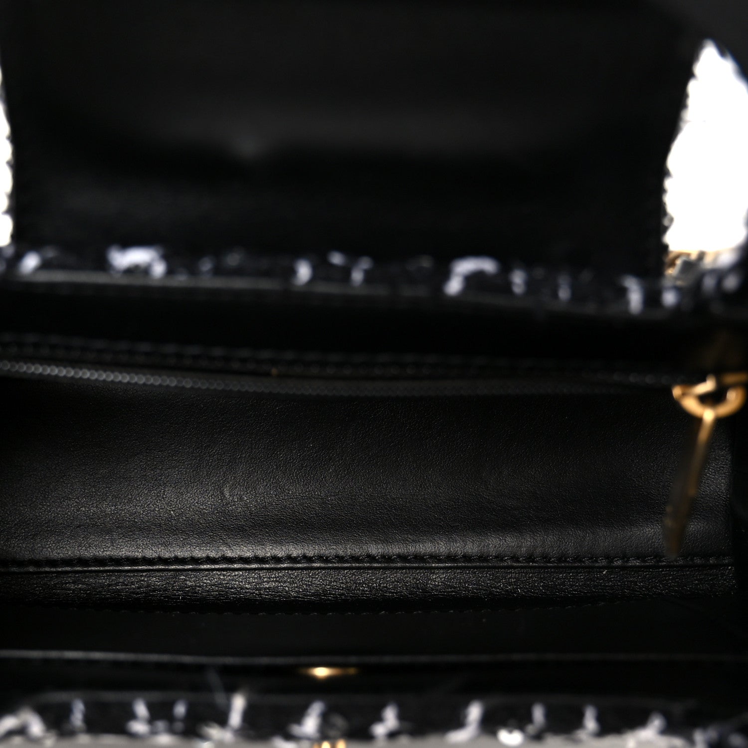 Tweed Quilted Nano Kelly Shopper Black White
