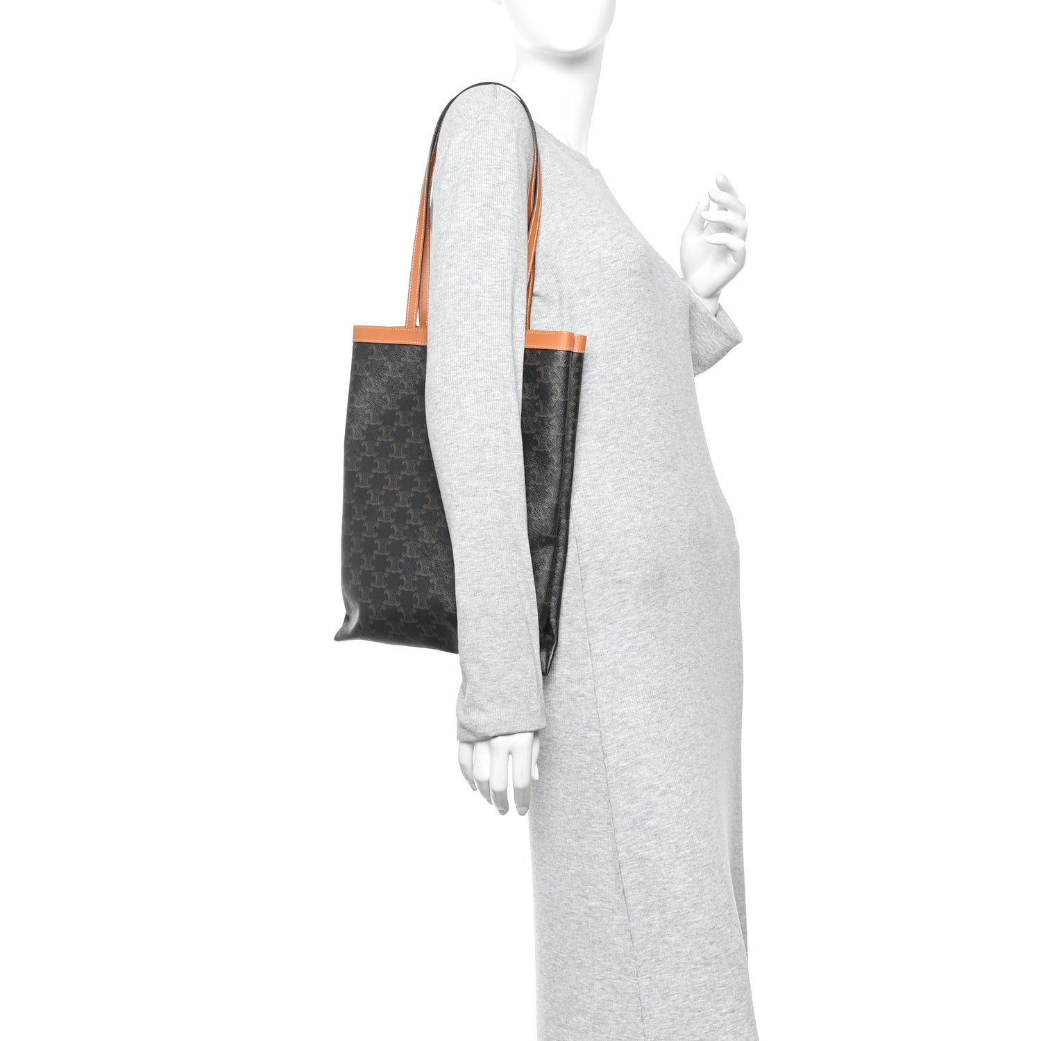 Triomphe Canvas Calfskin Flat Shopper Tote Honey