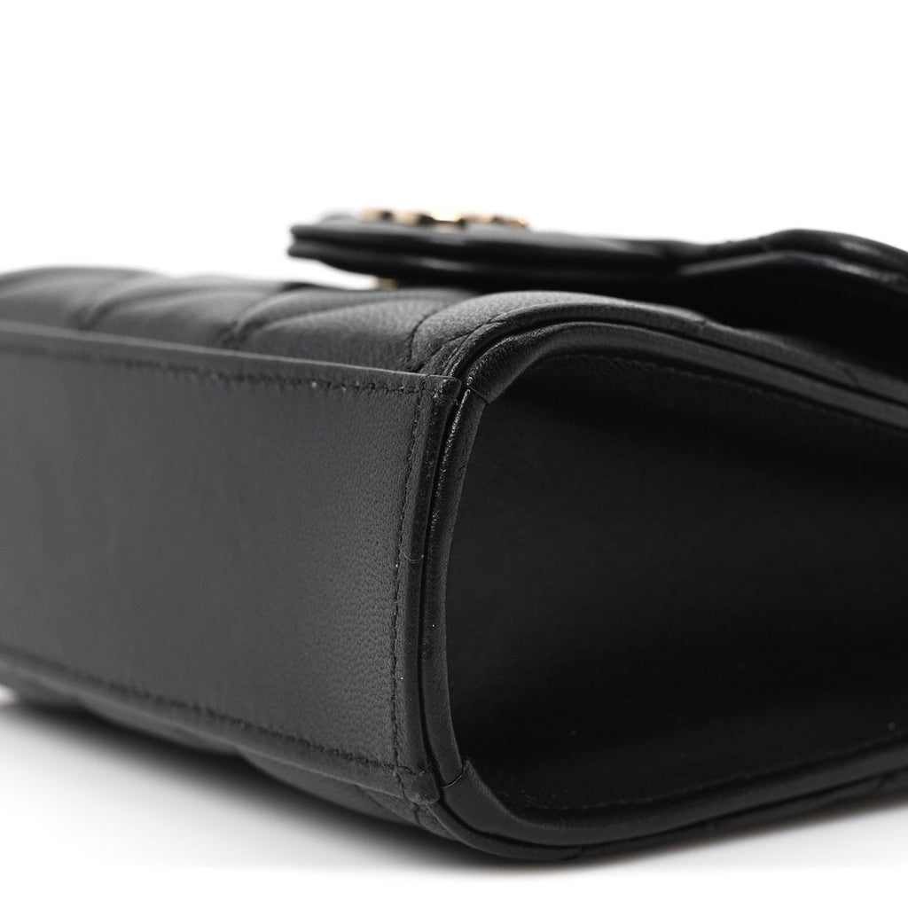 Lambskin Quilted Top Handle Flap Clutch With Chain Black