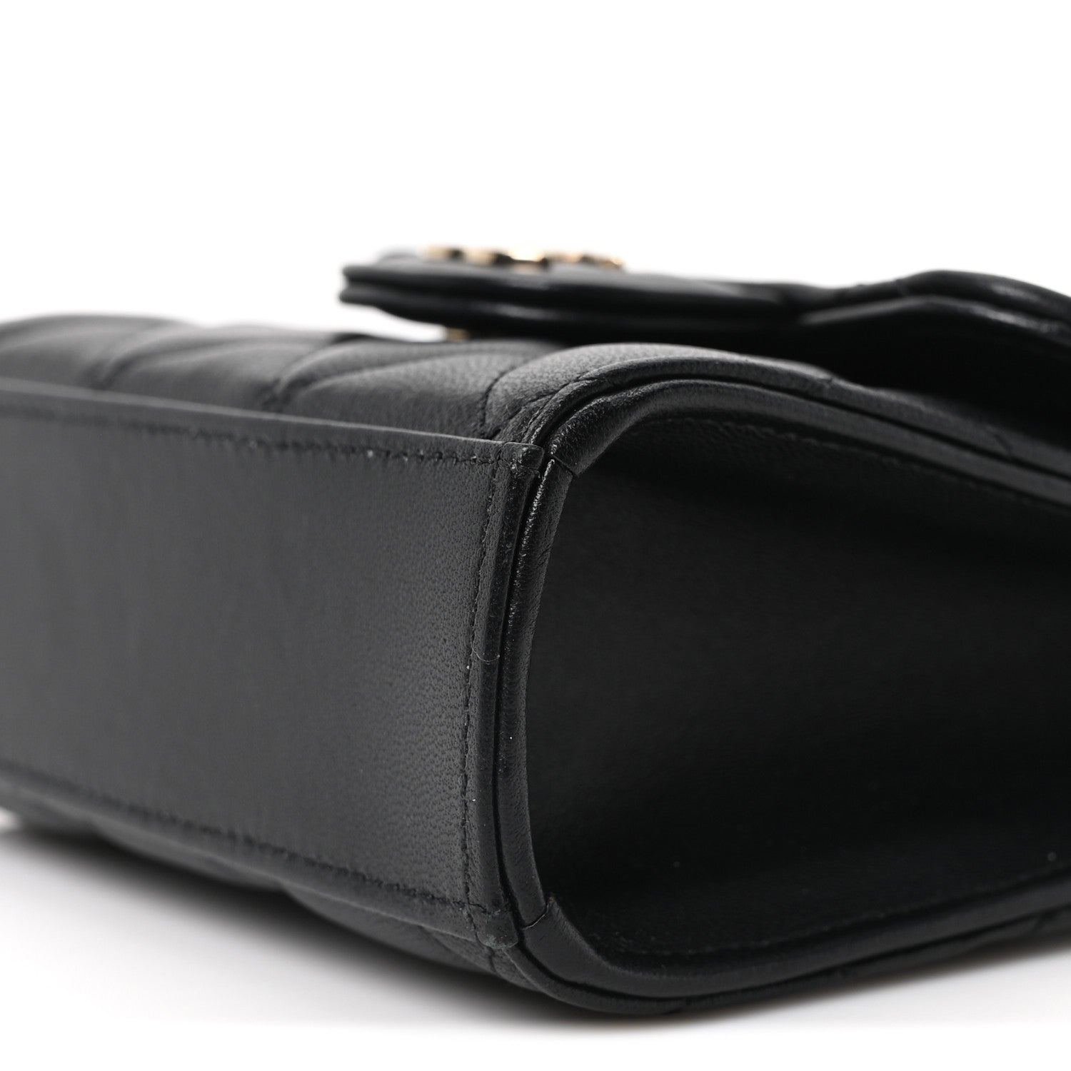 Lambskin Quilted Top Handle Flap Clutch With Chain Black