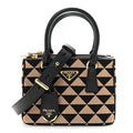 Jacquard Saffiano Triangolo Symbole Embroidered Mini Galleria Double Zip Tote Black Corda