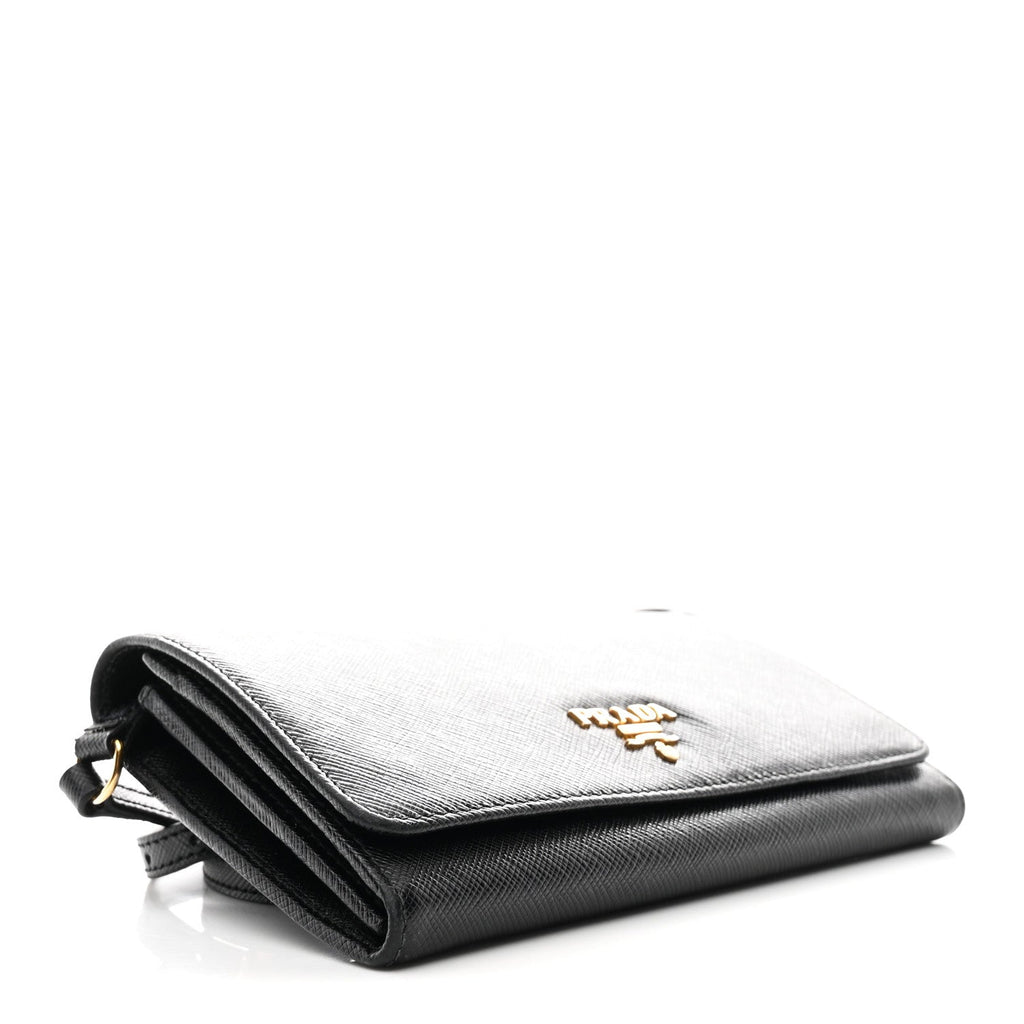 Saffiano Metal Flap Wallet With Strap Black