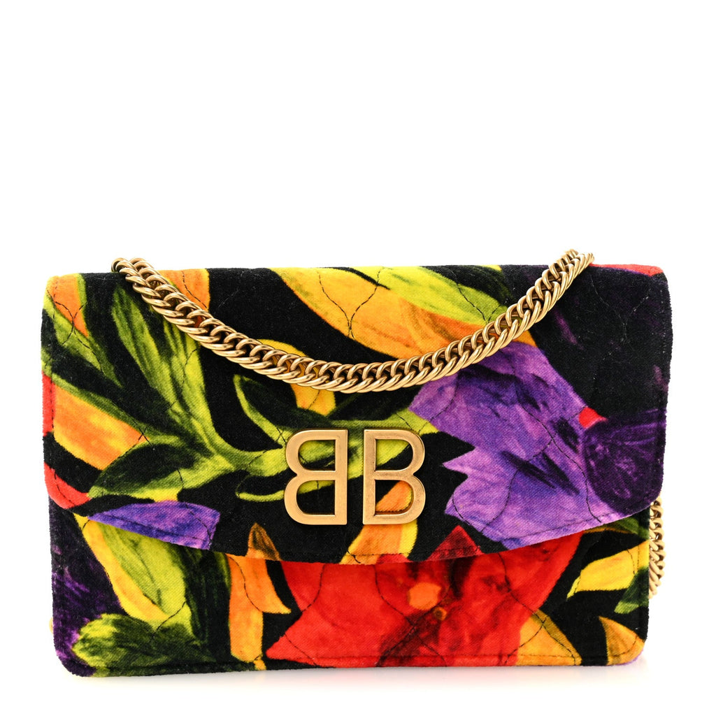 Velvet Floral Quilted BB Wallet On Chain Multicolor