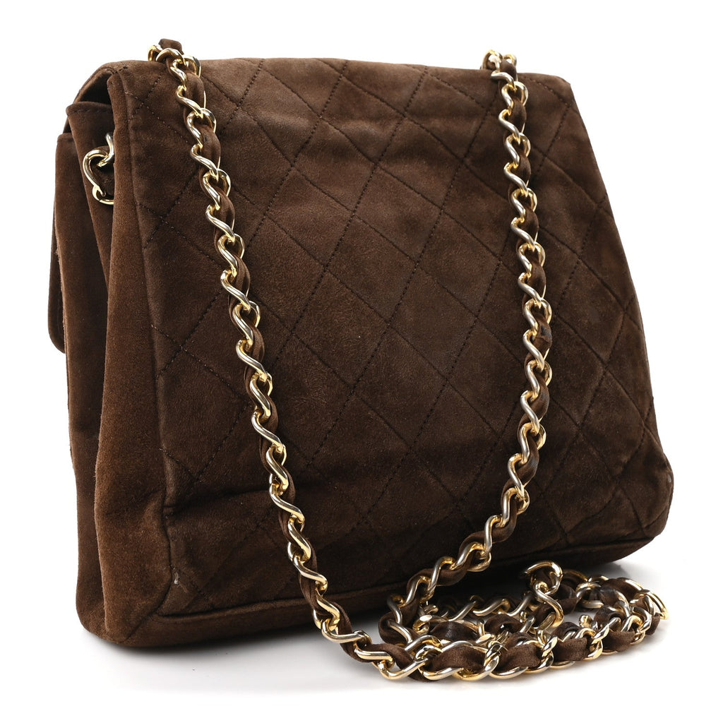 Suede Quilted CC Shoulder Bag Brown
