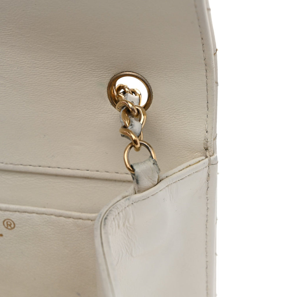 Glazed Calfskin Quilted Small Flap White