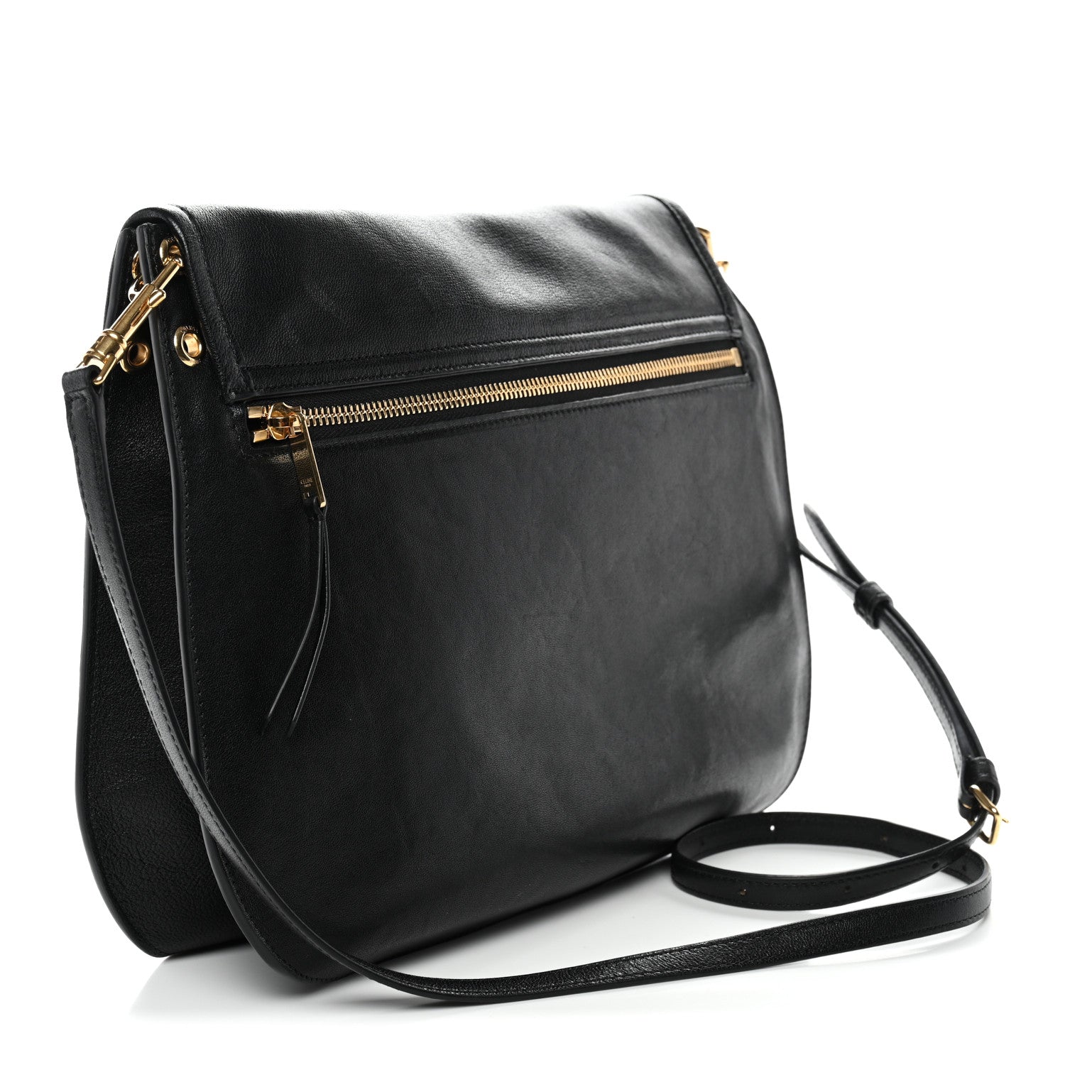 Shiny Lambskin Soft Triomphe Besace Bag Black