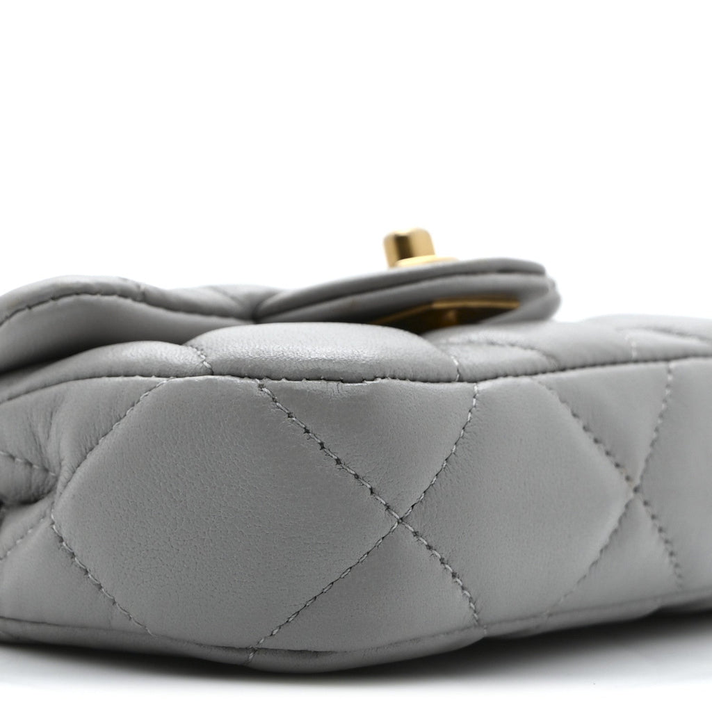 Calfskin Quilted Lady Handle Flap  Holder With Chain Grey