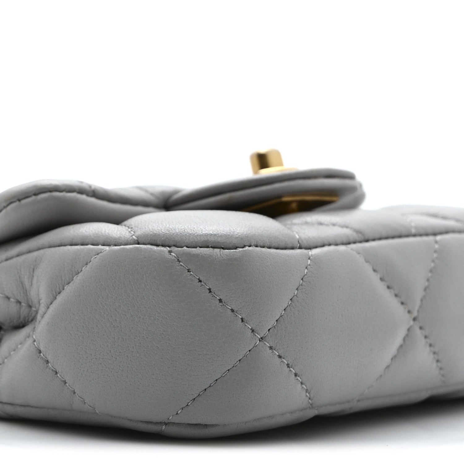 Calfskin Quilted Lady Handle Flap  Holder With Chain Grey