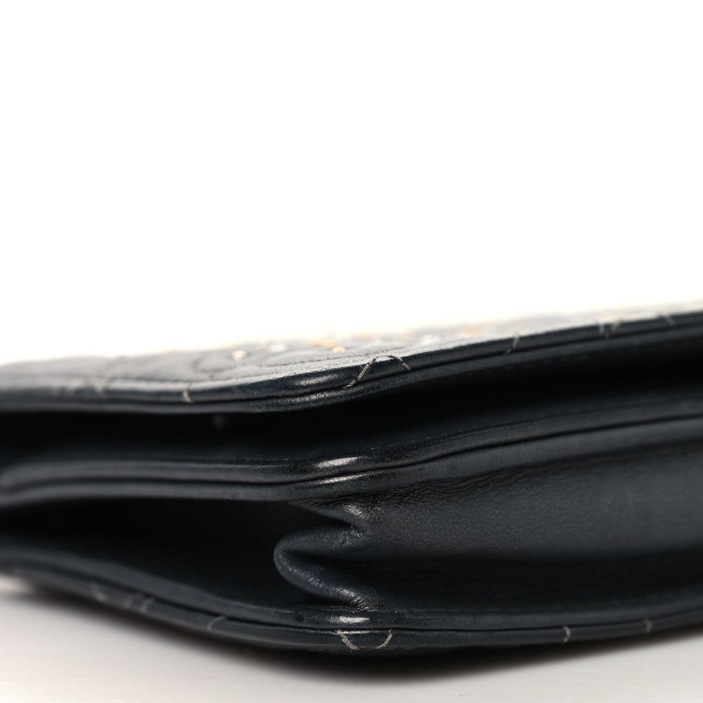 Lambskin Camellia Studded Wallet on Chain WOC Grey