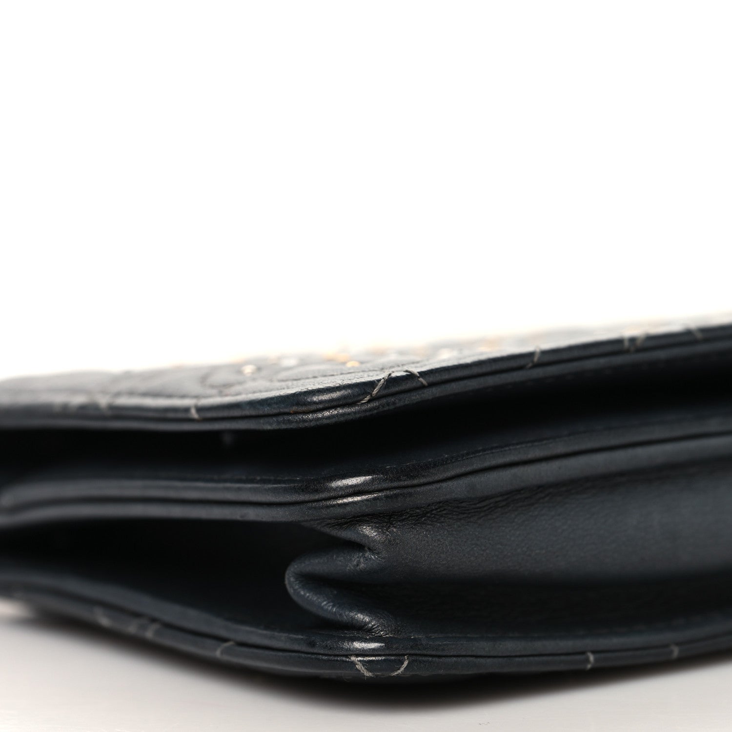 Lambskin Camellia Studded Wallet on Chain WOC Grey