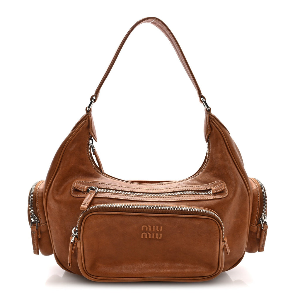 Nappa Large Multi Pocket Hobo Caramel