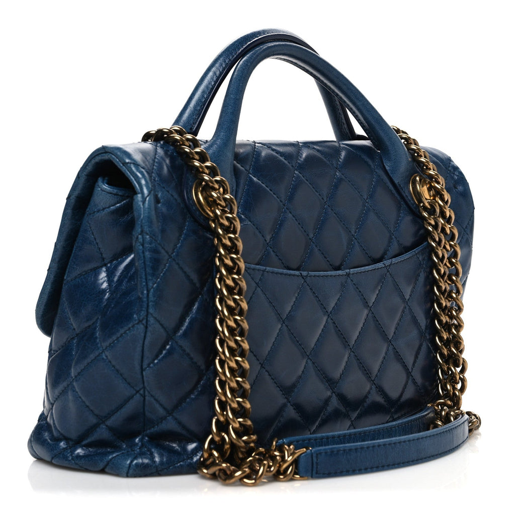Glazed Calfskin Castle Rock Medium Flap Blue