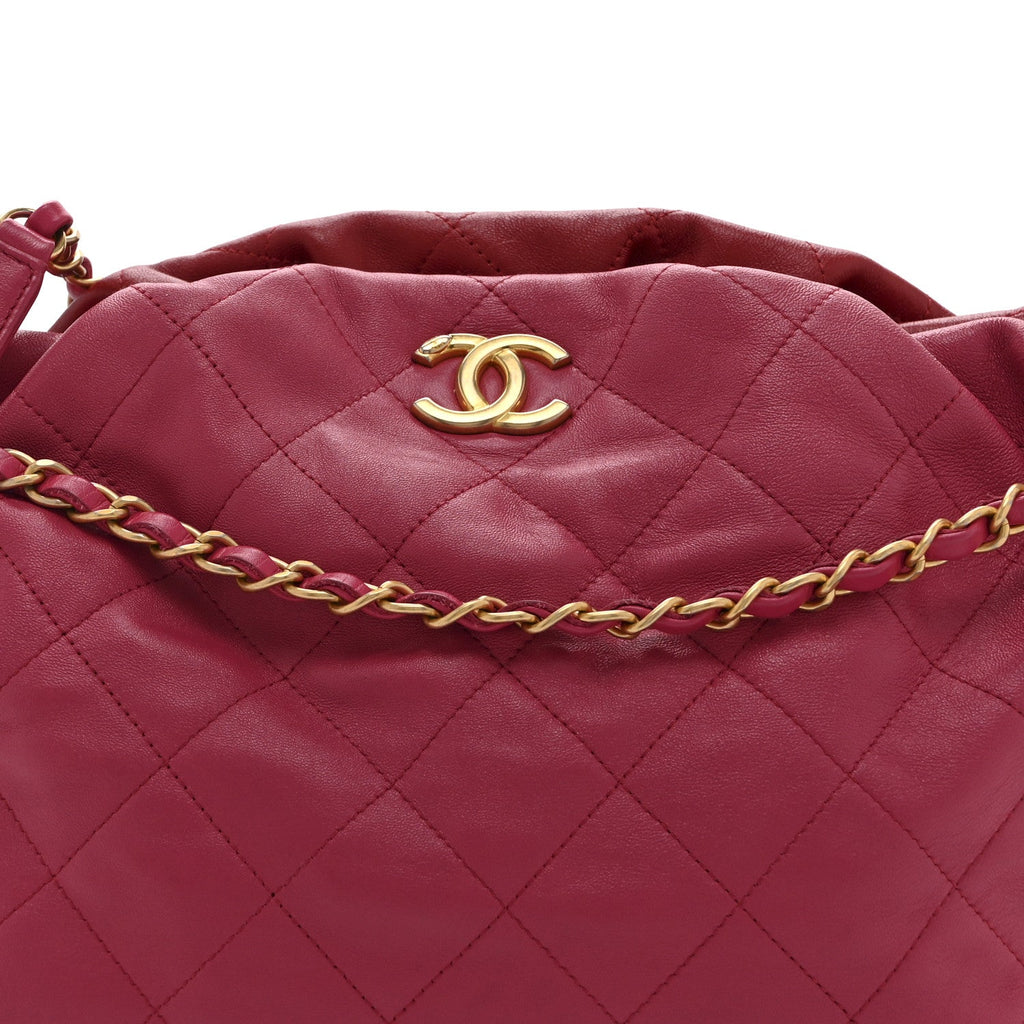 Calfskin Quilted Coco Shelter Bowling Bag Dark Pink Red