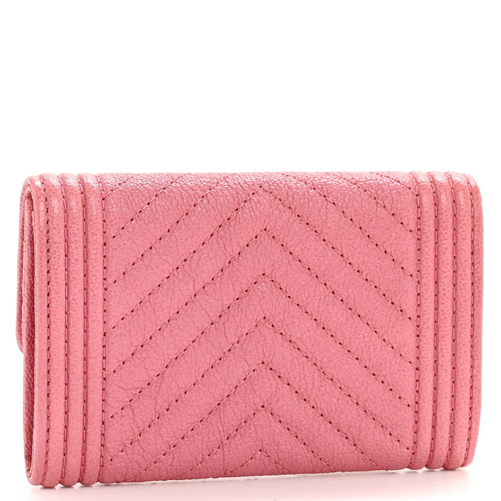 Caviar Chevron Quilted Boy Flap  Holder Wallet Pink