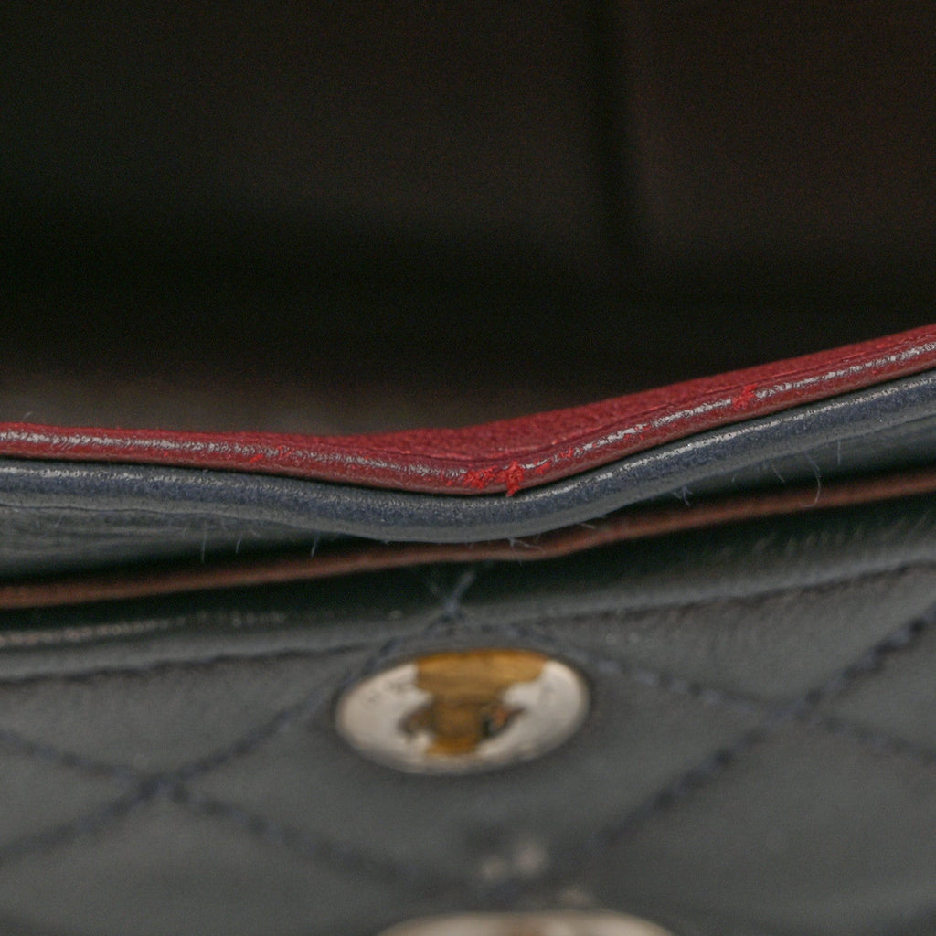 Lambskin Quilted Small Double Flap Navy