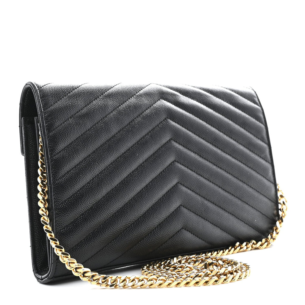 Grain De Poudre Matelasse Chevron Monogram Chain Wallet Black