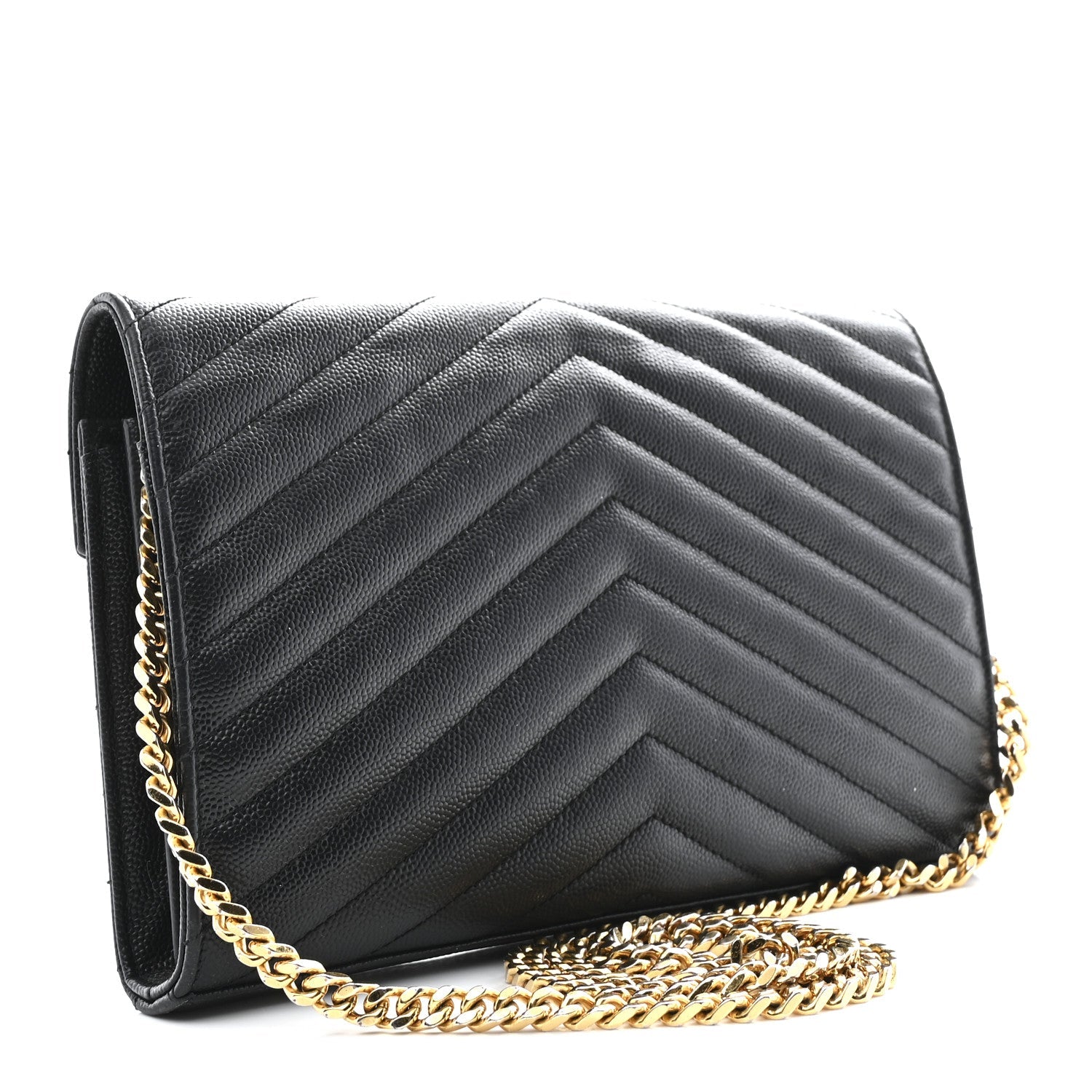 Grain De Poudre Matelasse Chevron Monogram Chain Wallet Black
