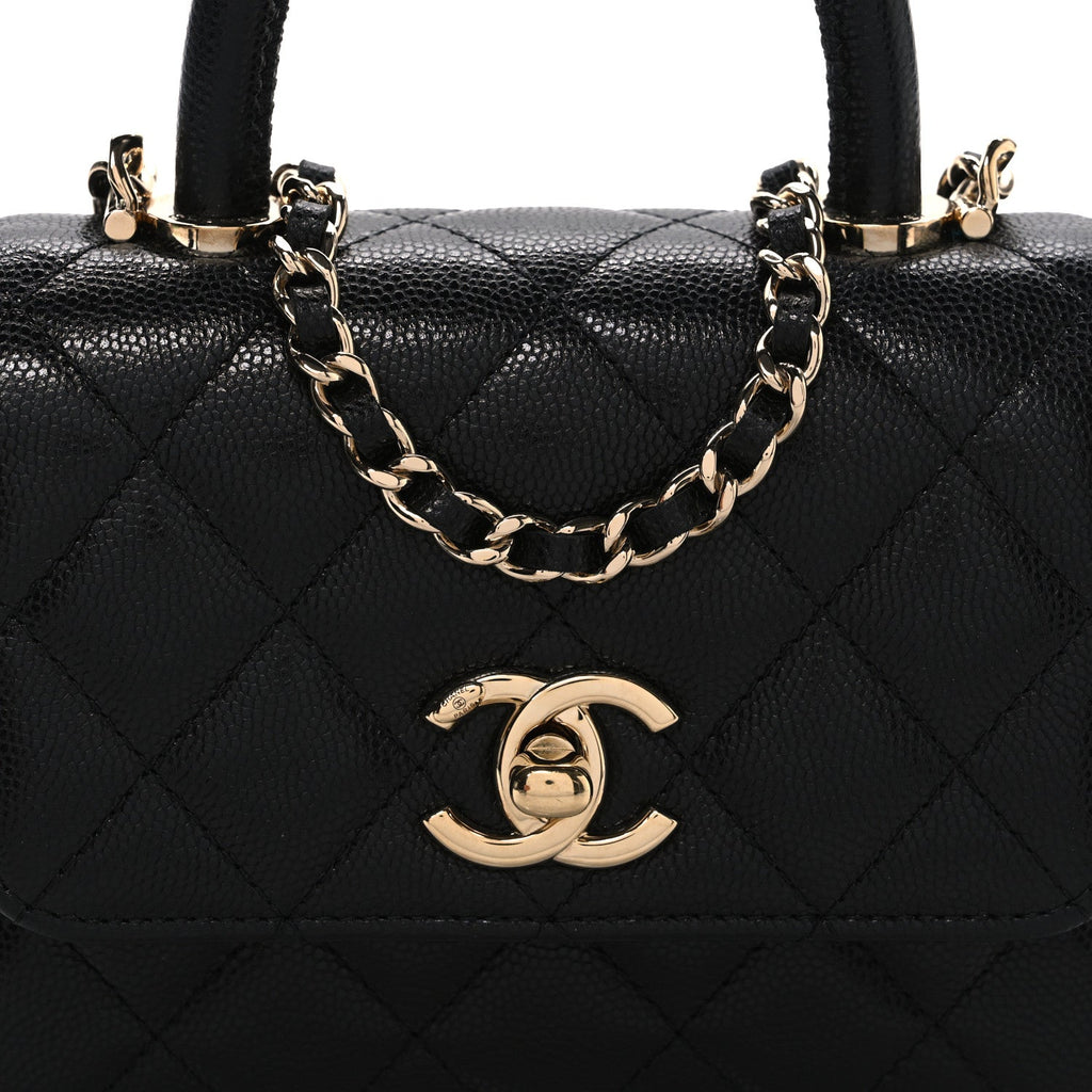 Caviar Quilted Coco Handle Clutch With Chain Black