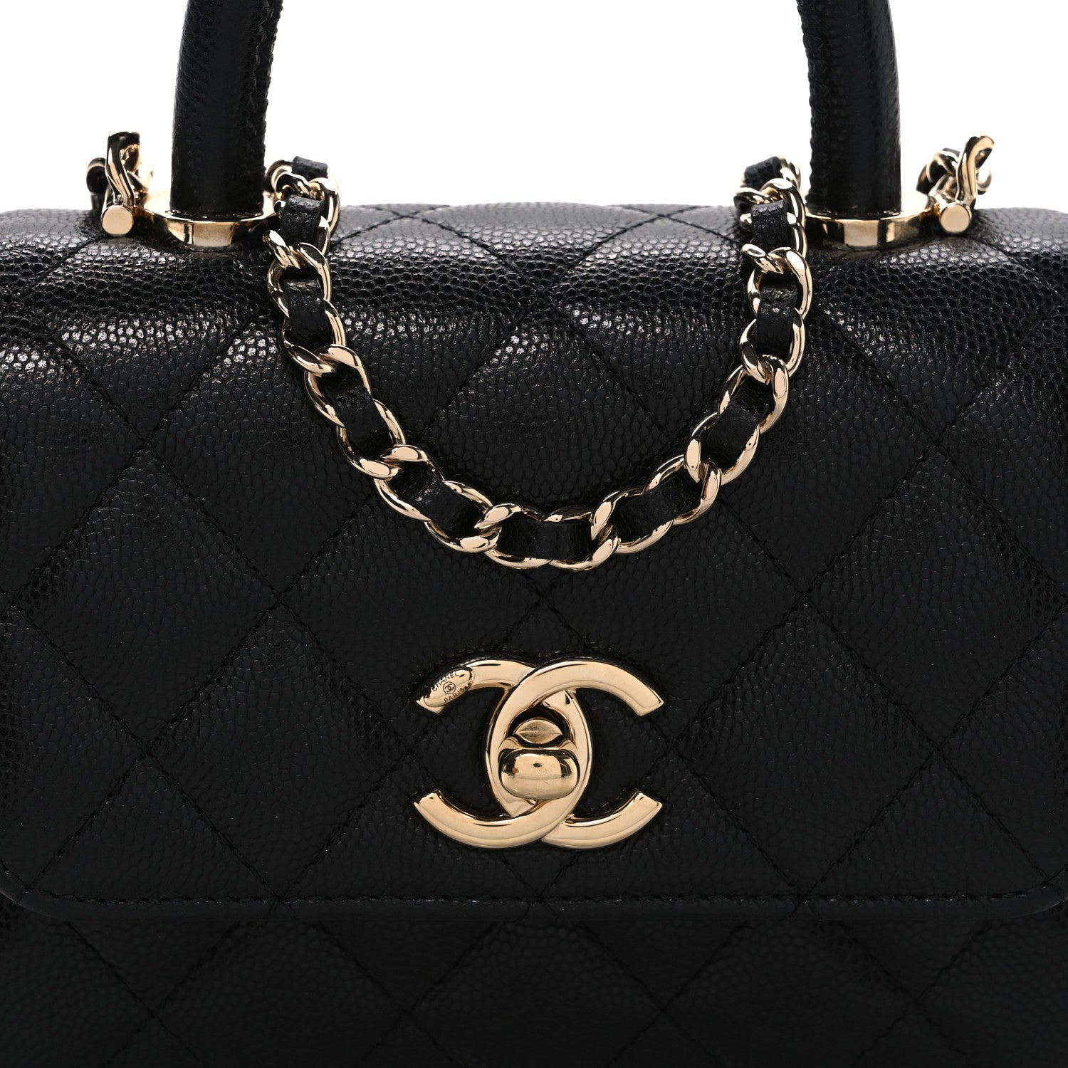 Caviar Quilted Coco Handle Clutch With Chain Black