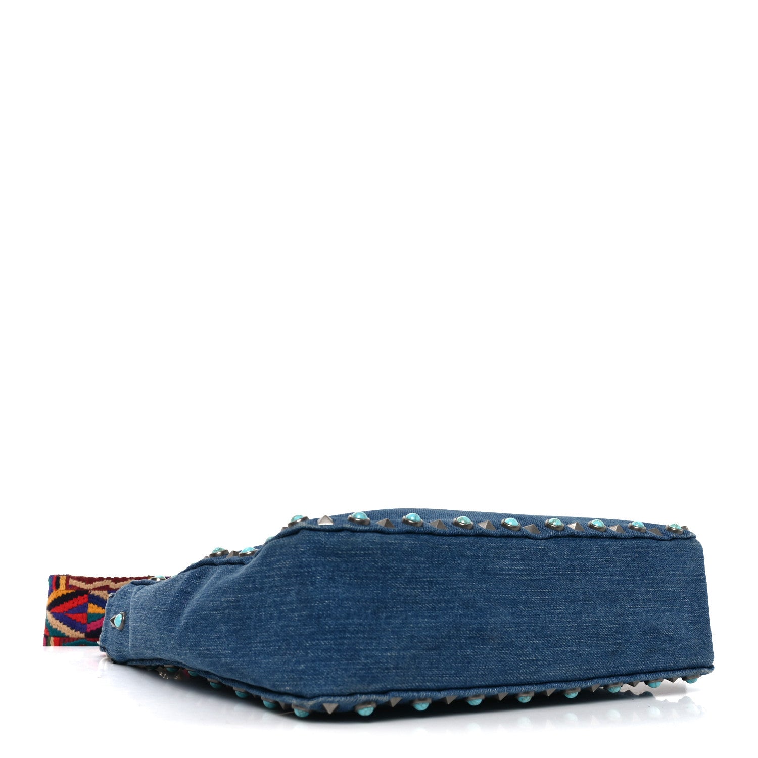 Denim Small Guitar Strap Rockstud Rolling Flip-Lock Messenger Bag Blue