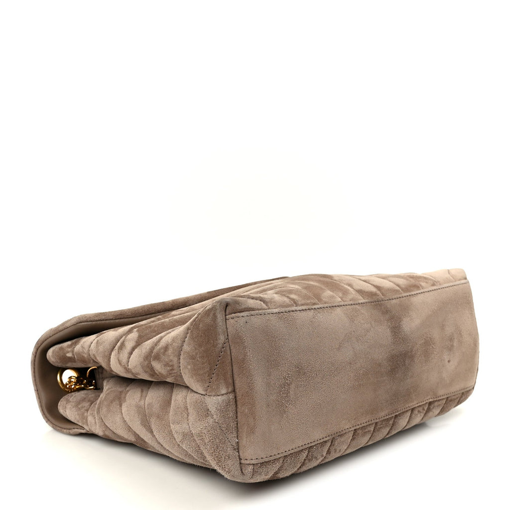 Suede Y Quilted Monogram Medium Loulou Chain Satchel Taupe