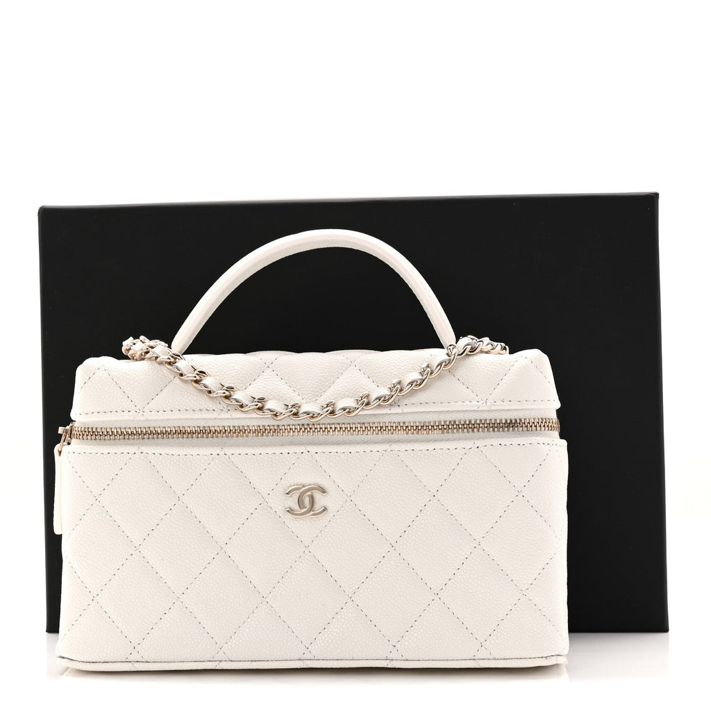Caviar Quilted Top Handle Slim Vanity With Chain White