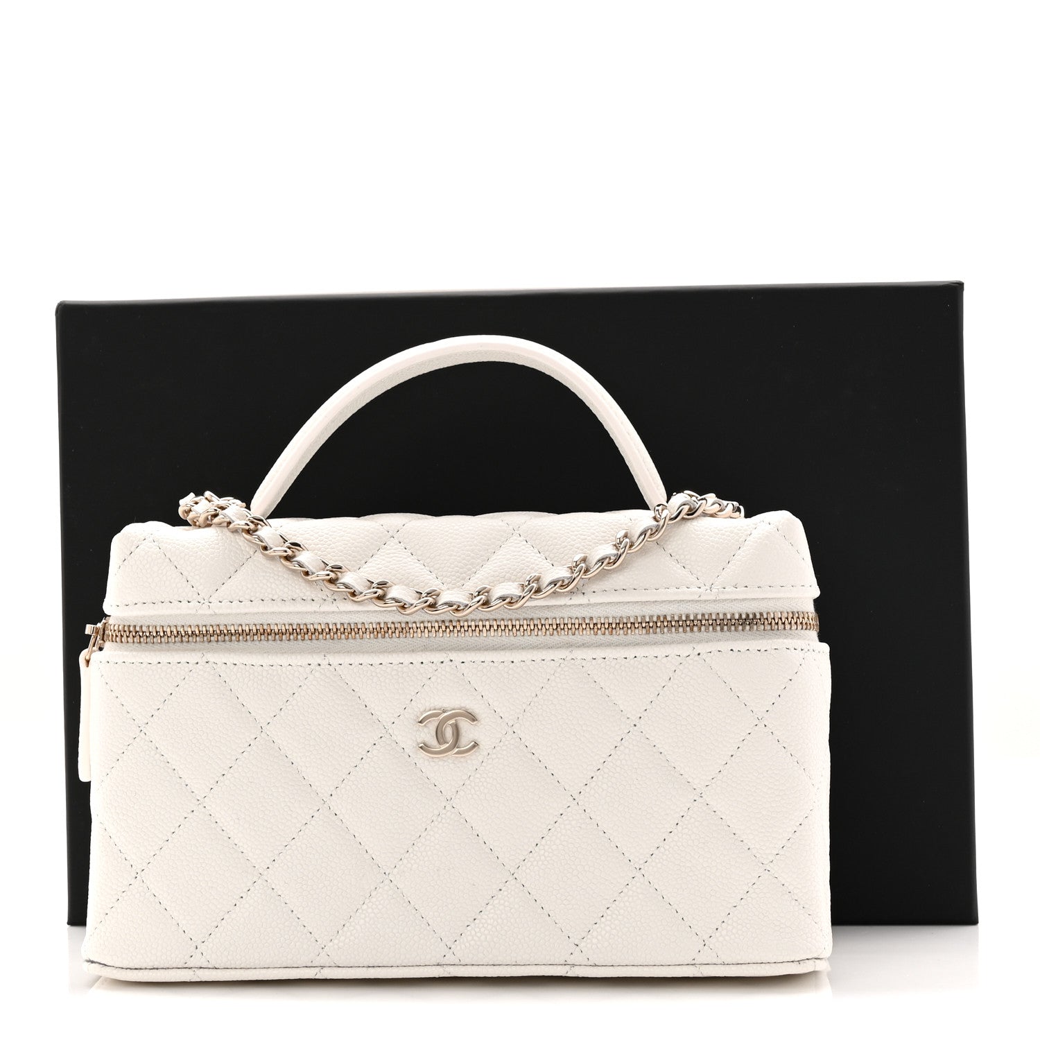 Caviar Quilted Top Handle Slim Vanity With Chain White